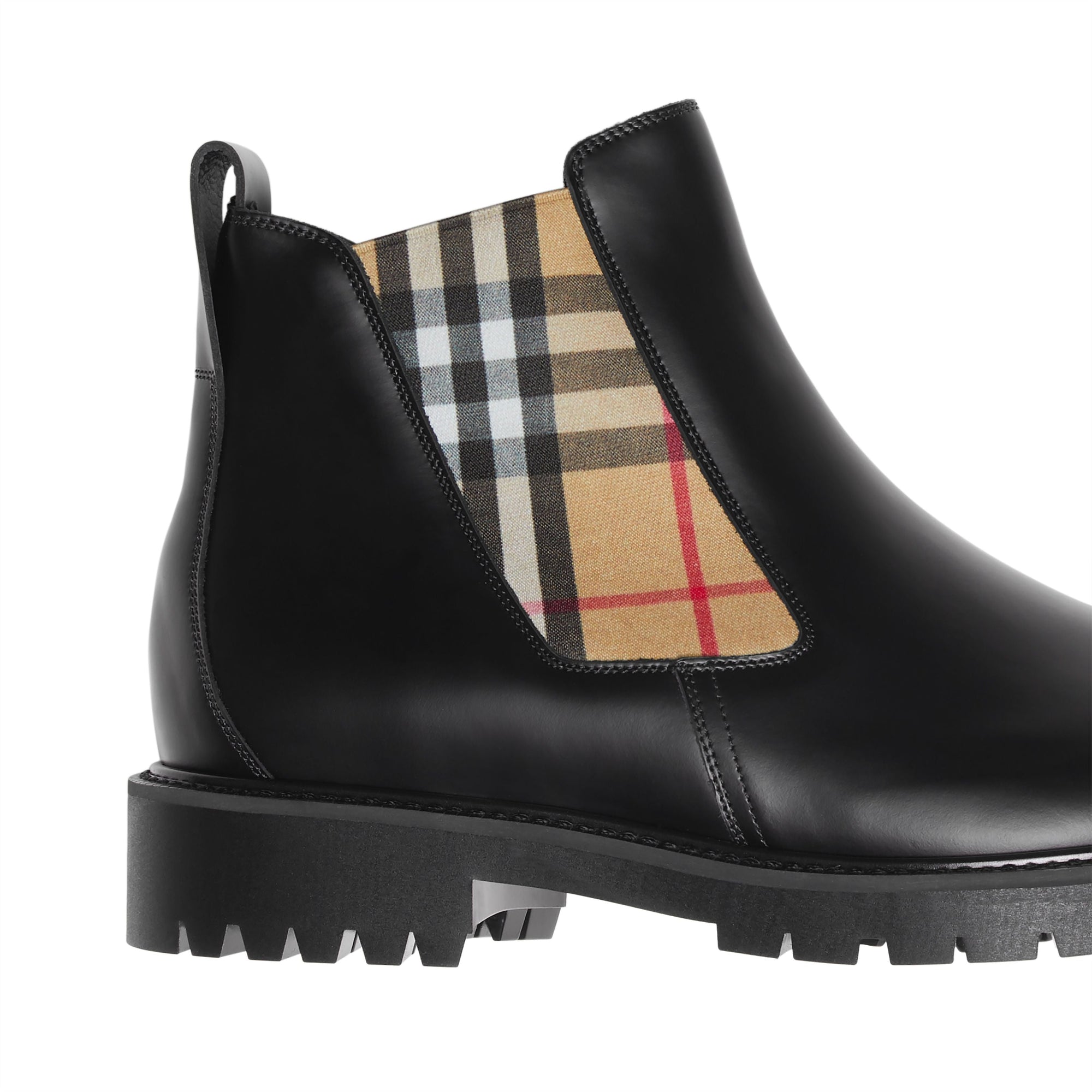 Bottines Chelsea en cuir avec Vintage check - Black