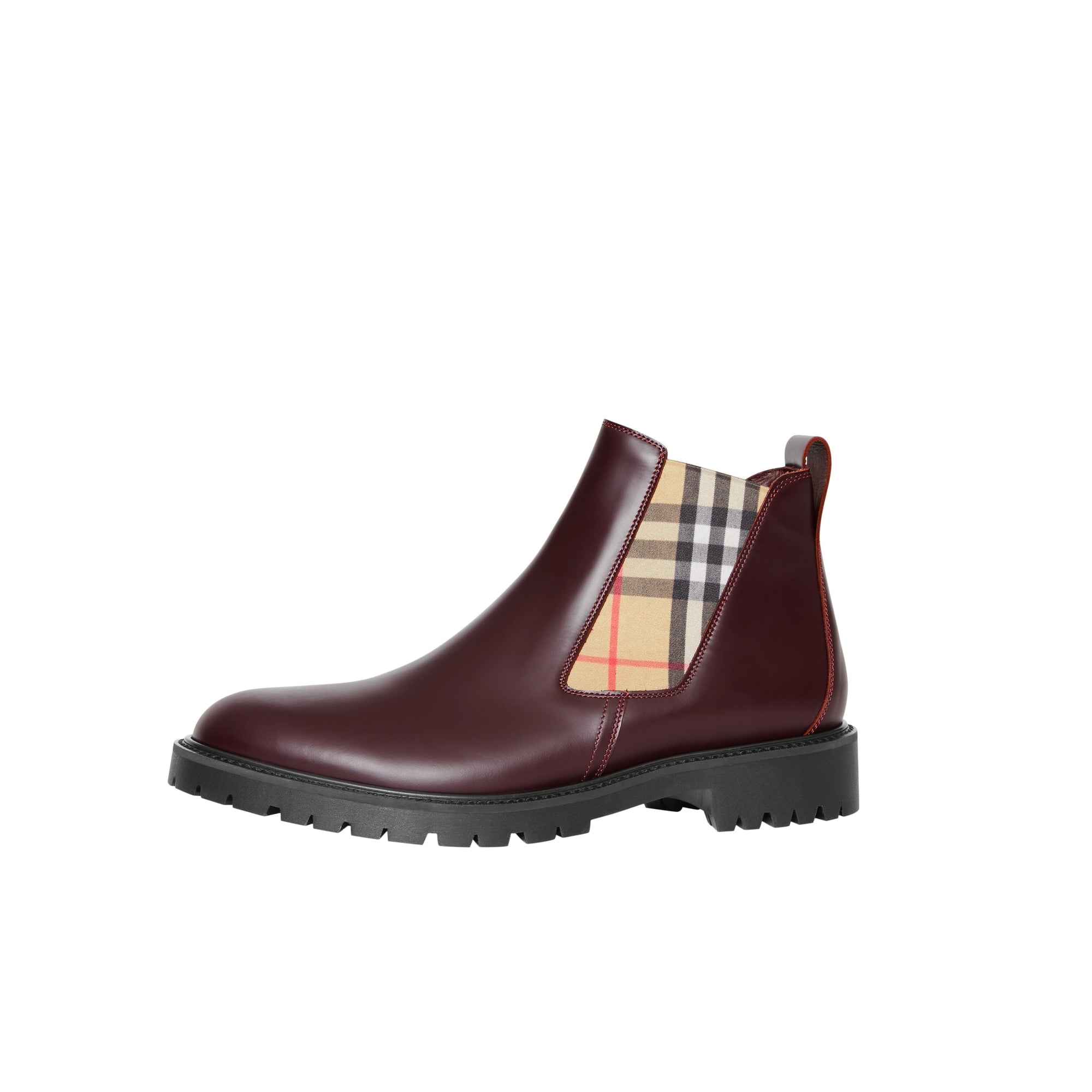 Bottines Chelsea en cuir avec détails Vintage check - Oxblood