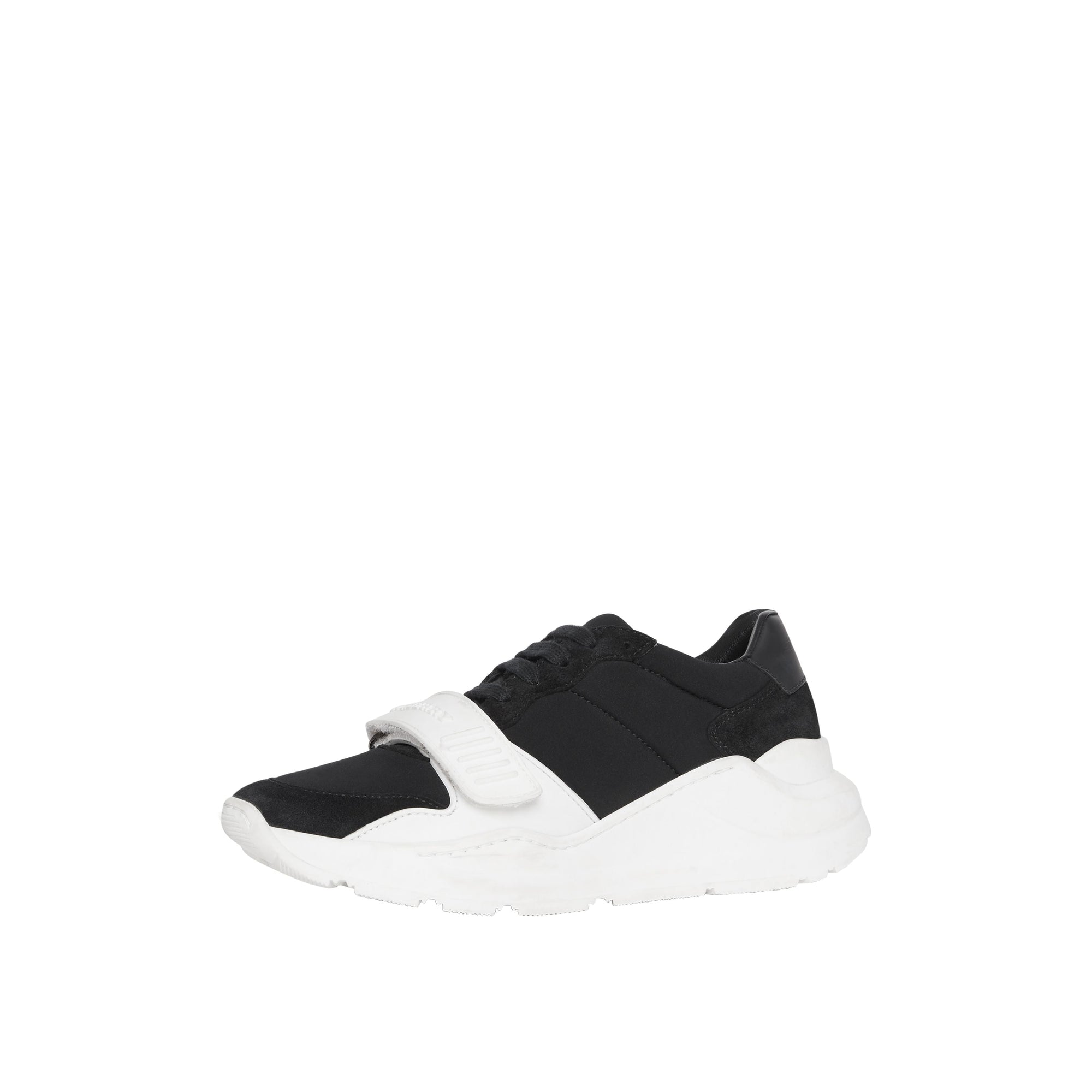 Sneakers en cuir velours néoprène et cuir - Black & Optic White