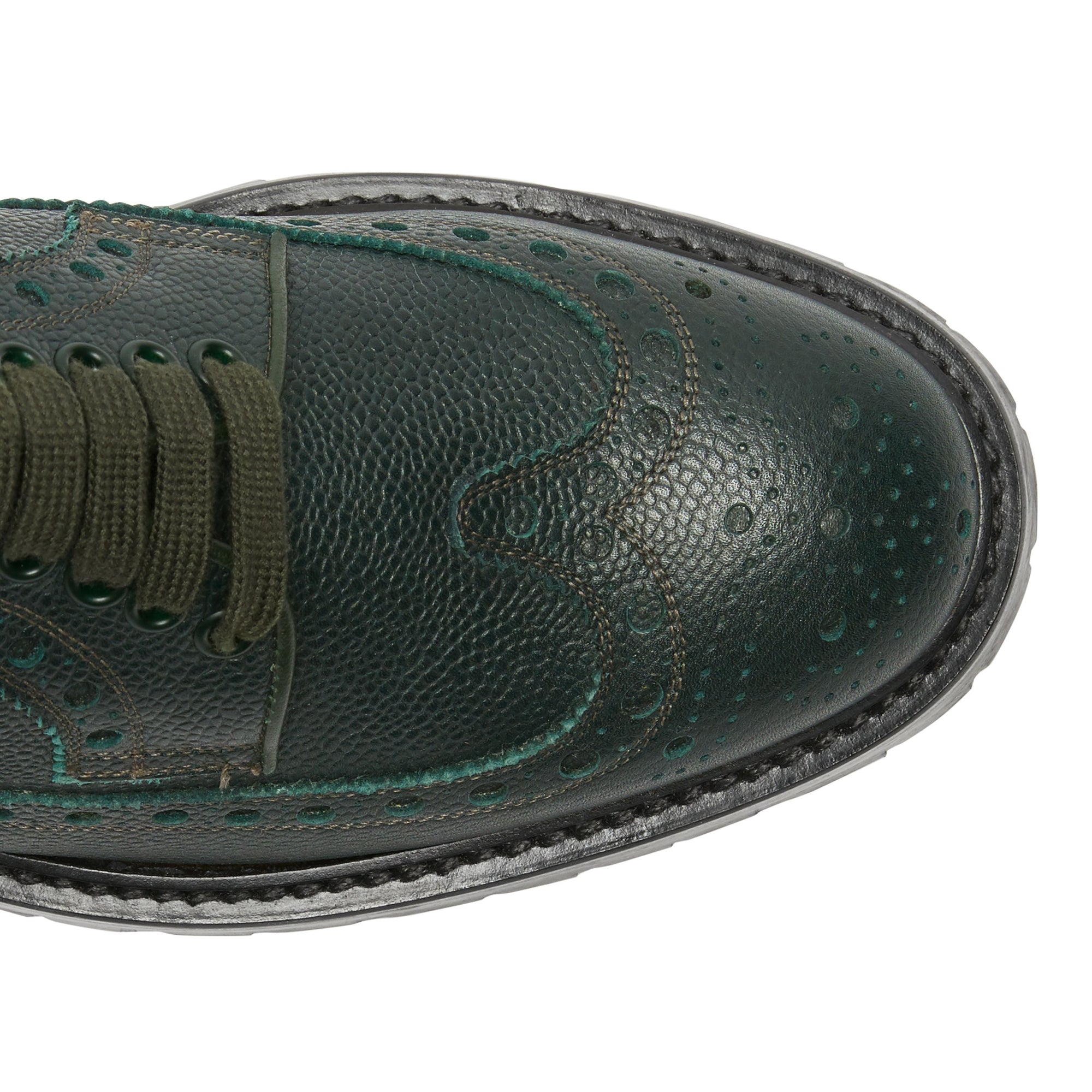 Chaussures de style derby en cuir grainé avec détails richelieu - Deep Viridian Green