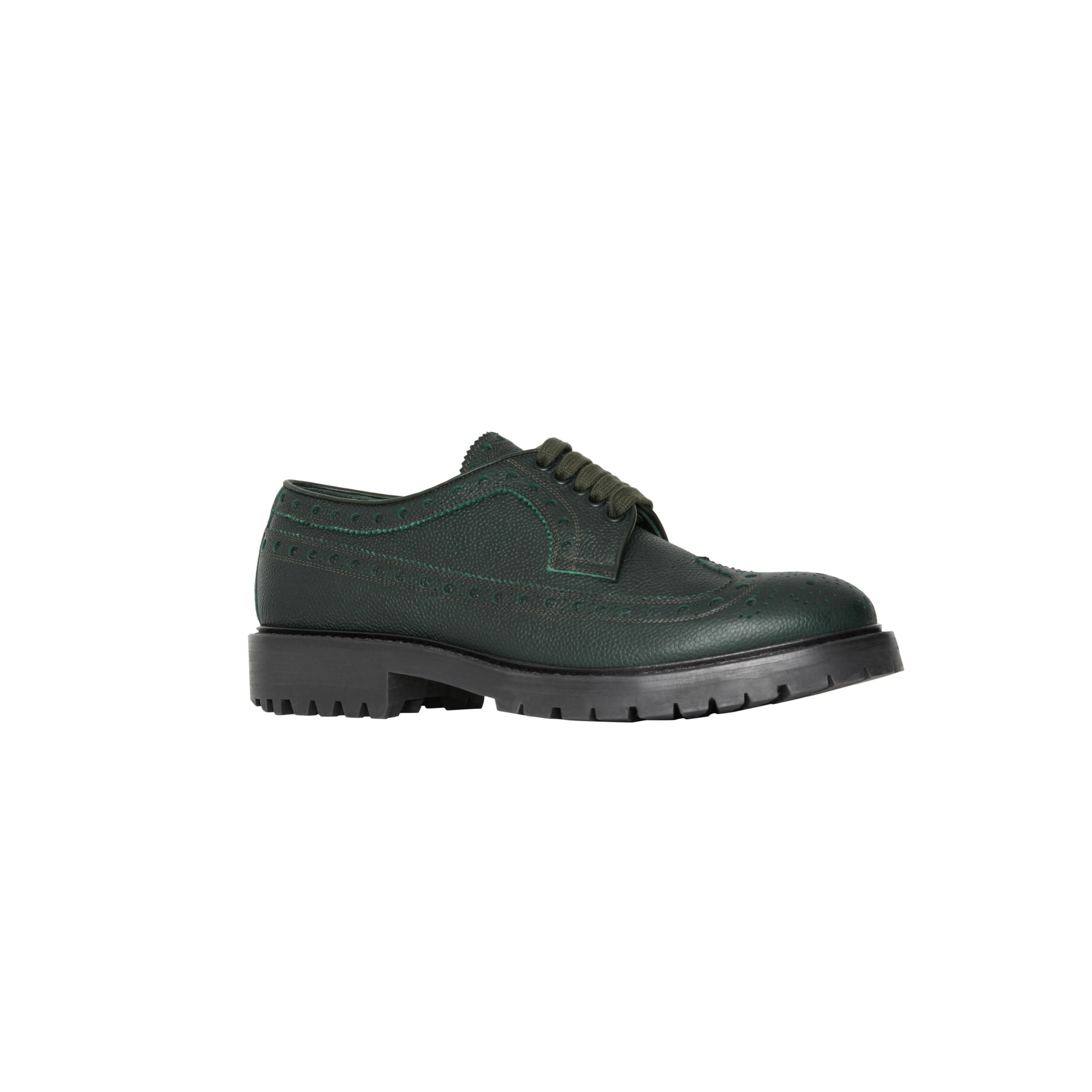Chaussures de style derby en cuir grainé avec détails richelieu - Deep Viridian Green