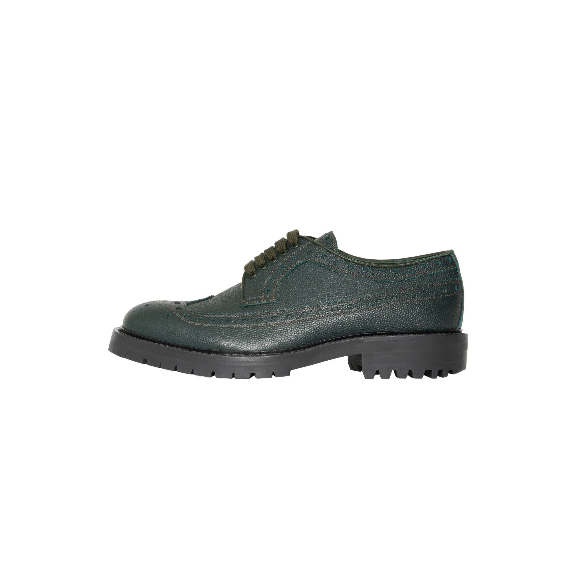 Chaussures de style derby en cuir grainé avec détails richelieu - Deep Viridian Green