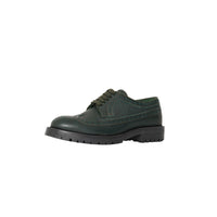 Chaussures de style derby en cuir grainé avec détails richelieu - Deep Viridian Green