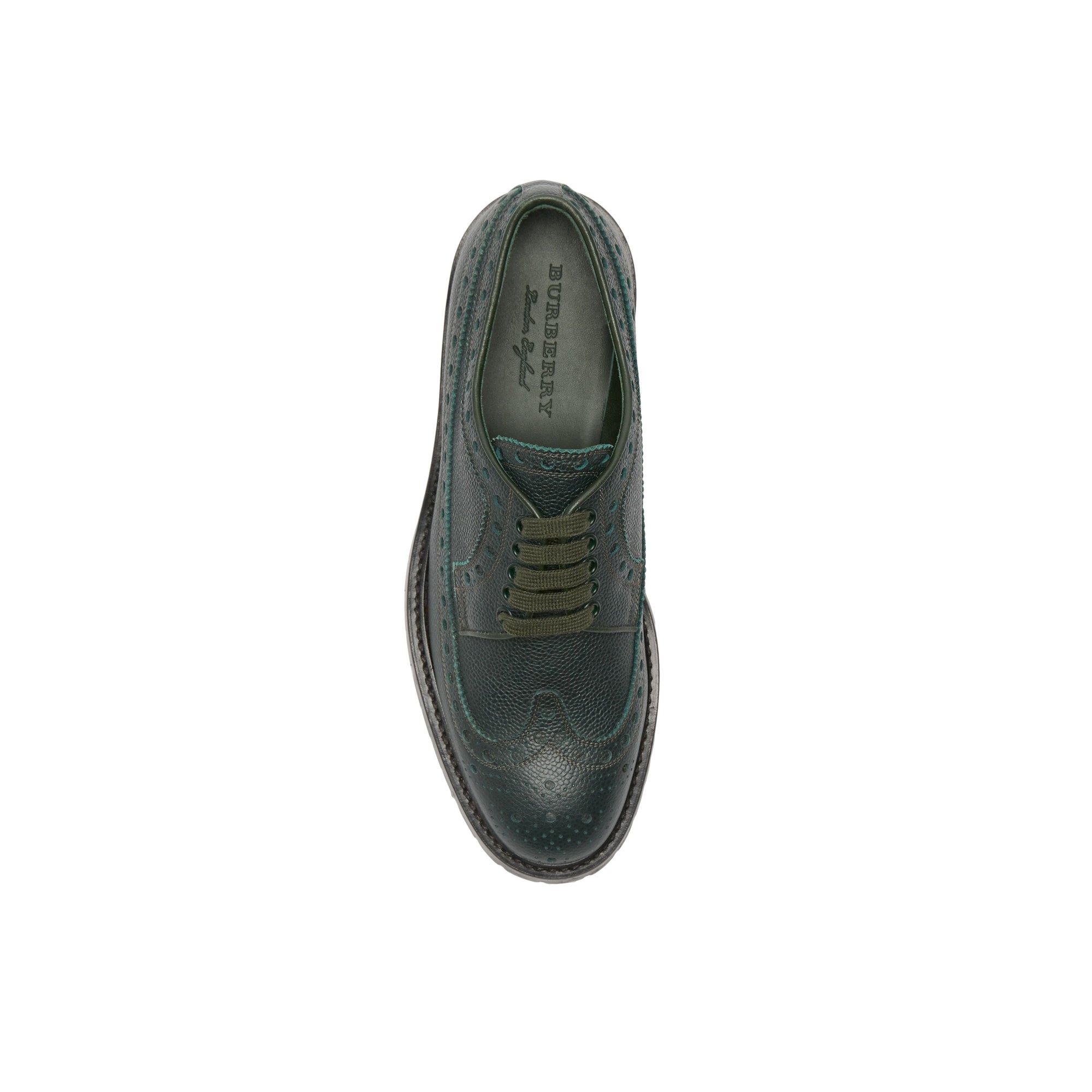Chaussures de style derby en cuir grainé avec détails richelieu - Deep Viridian Green