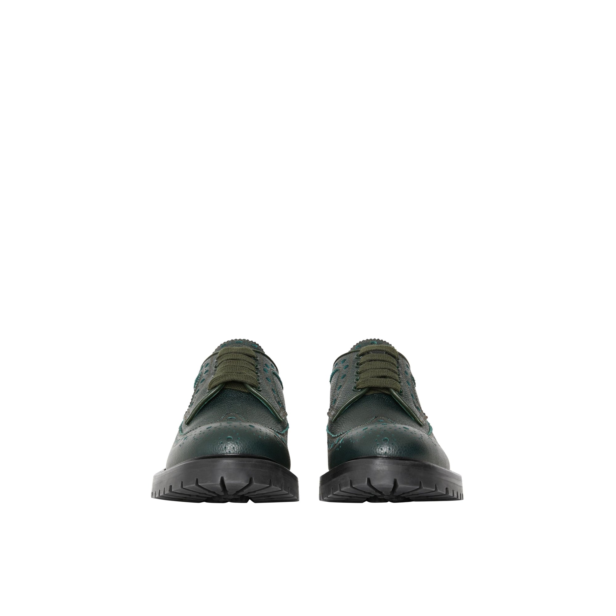 Chaussures de style derby en cuir grainé avec détails richelieu - Deep Viridian Green