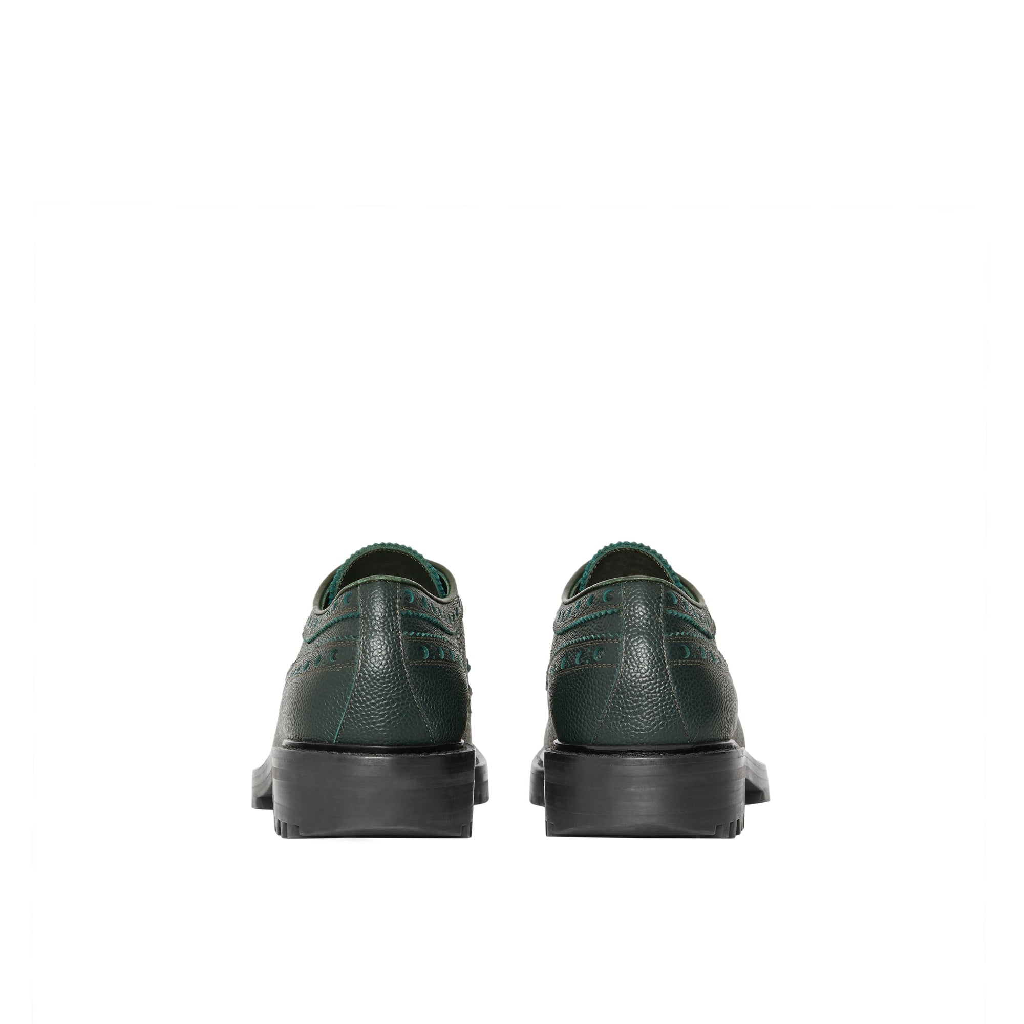 Chaussures de style derby en cuir grainé avec détails richelieu - Deep Viridian Green