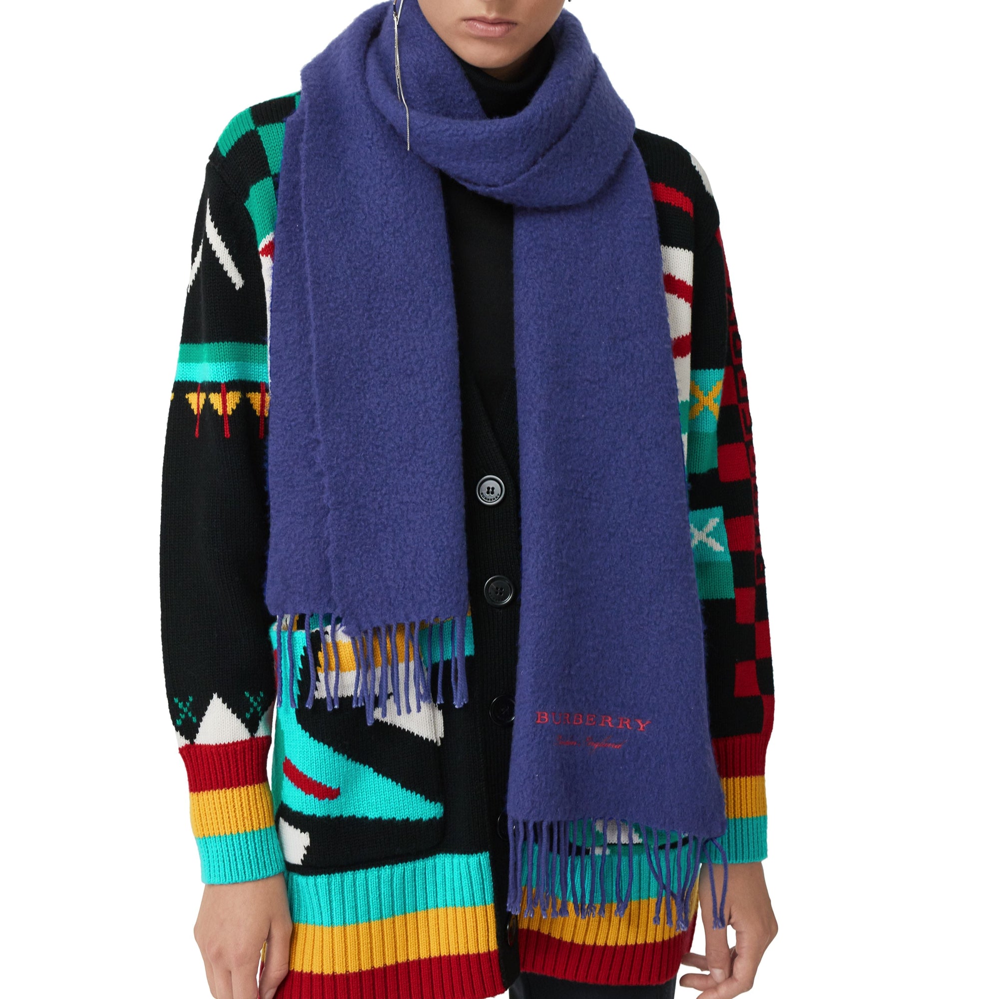 Écharpe brodée en cachemire molletonné - Bright Navy
