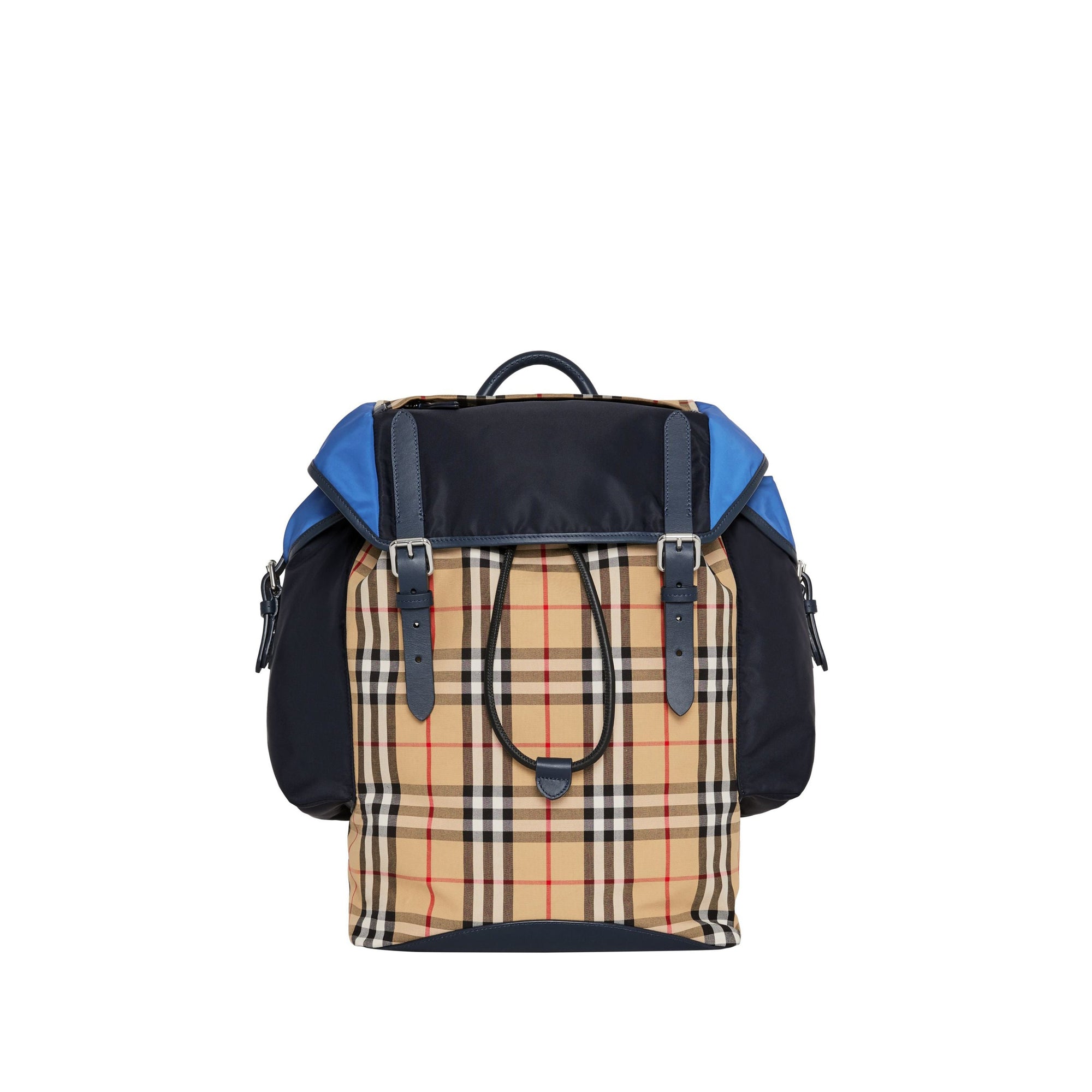Sac à dos en cuir à motif Vintage check color-block - Navy