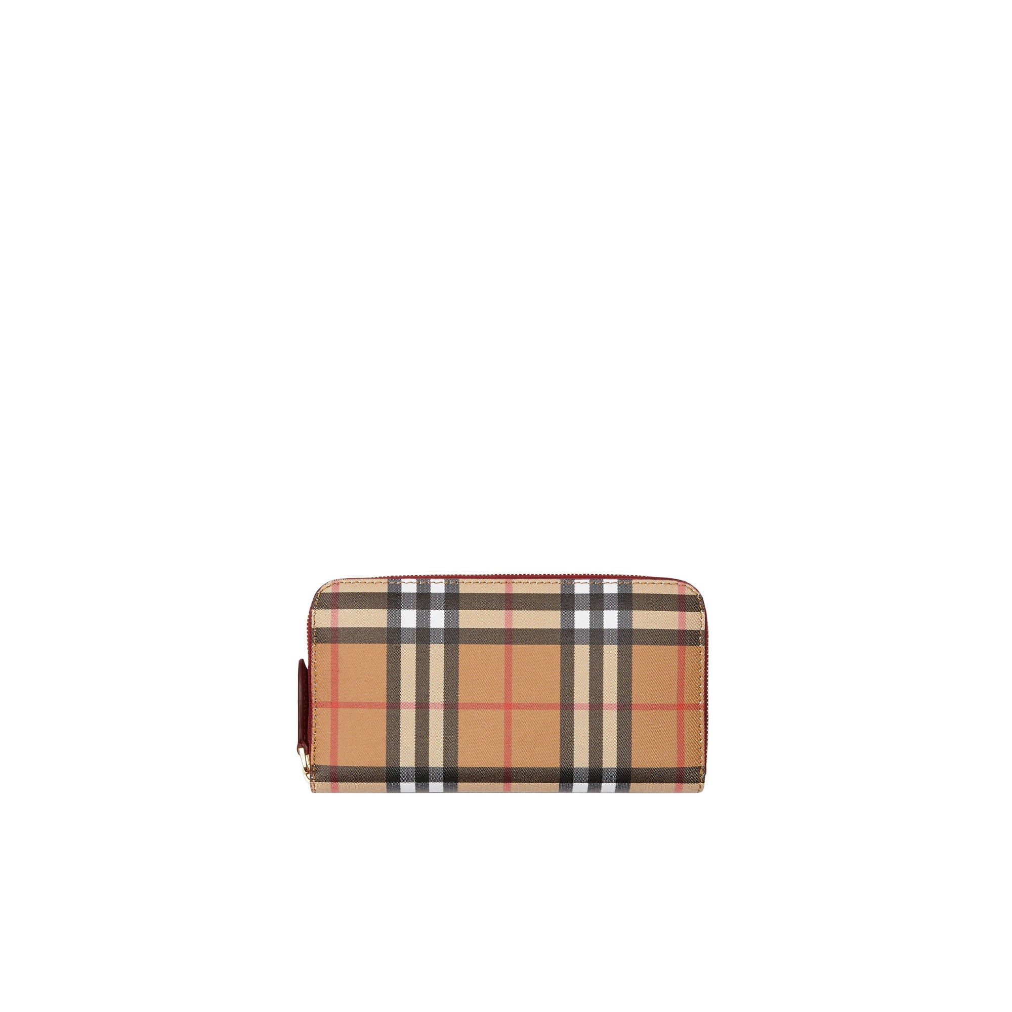 Portefeuille zippé en cuir et à motif Vintage check - Crimson