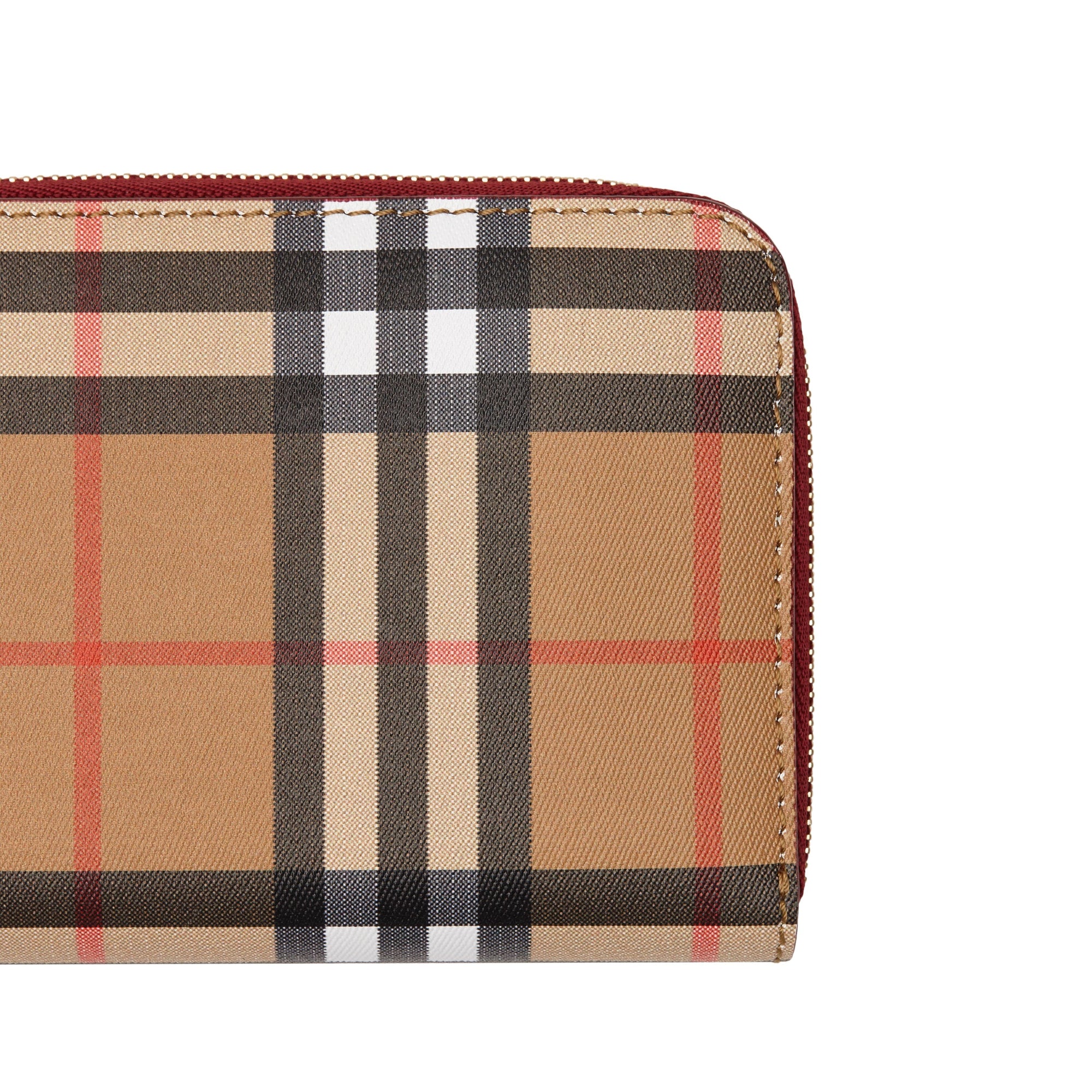Portefeuille zippé en cuir et à motif Vintage check - Crimson
