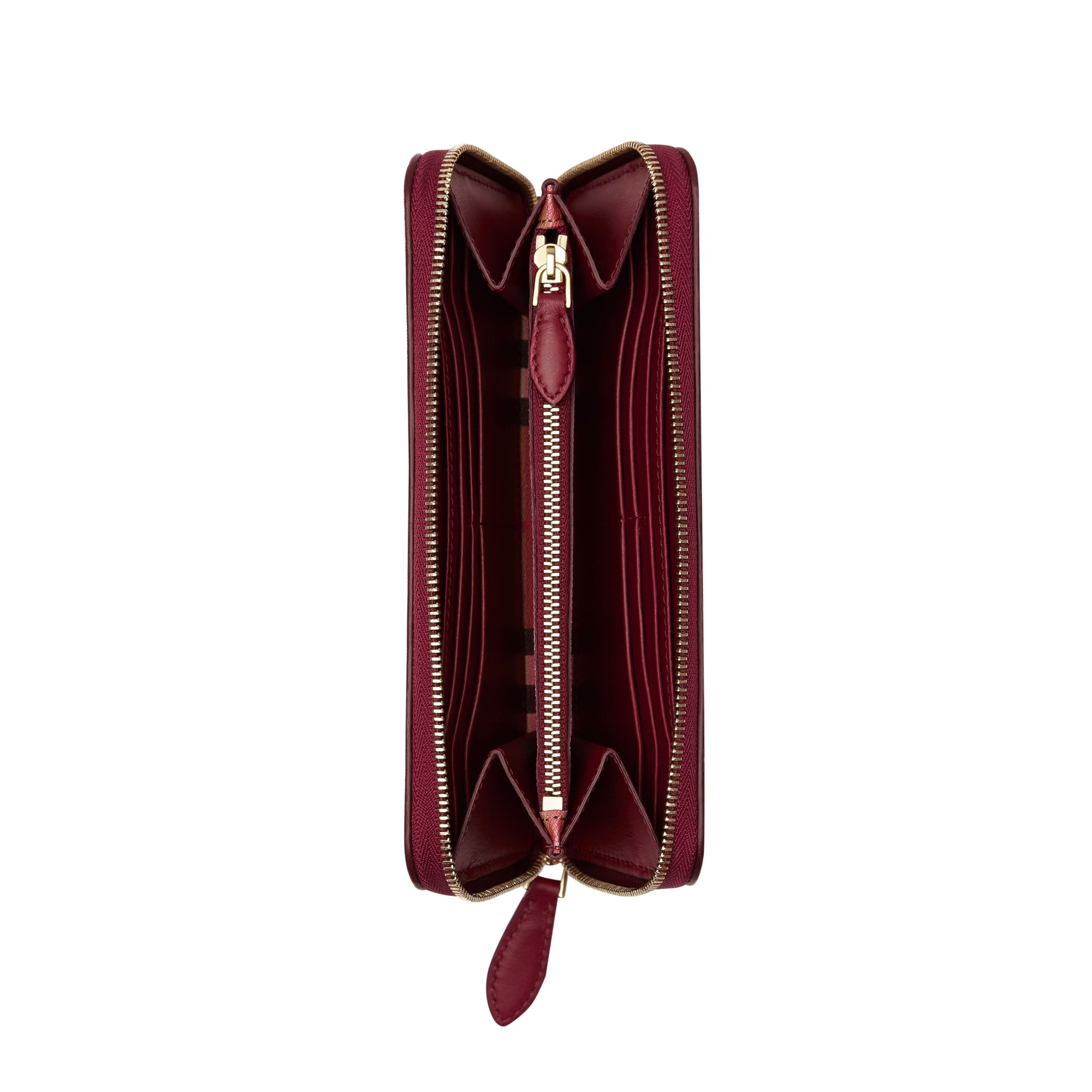 Portefeuille zippé en cuir et à motif Vintage check - Crimson
