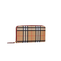 Portefeuille zippé en cuir et à motif Vintage check - Crimson