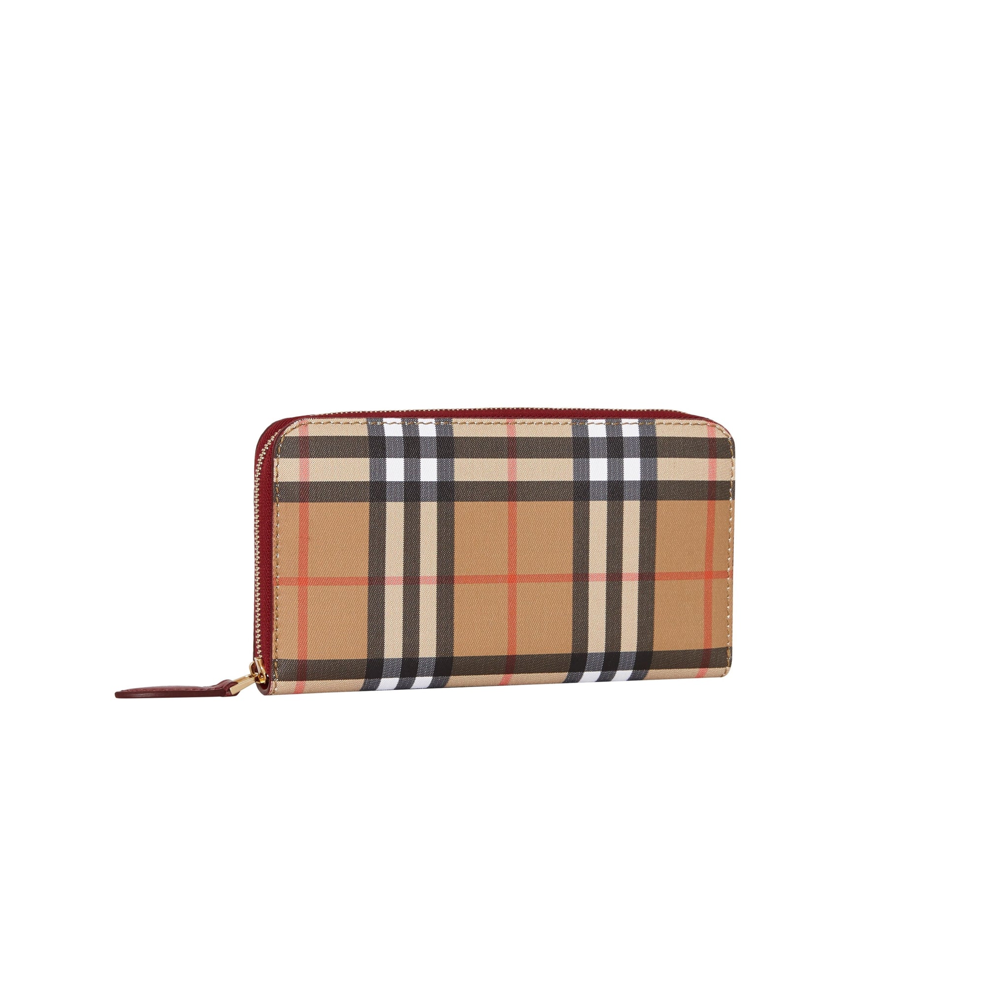 Portefeuille zippé en cuir et à motif Vintage check - Crimson