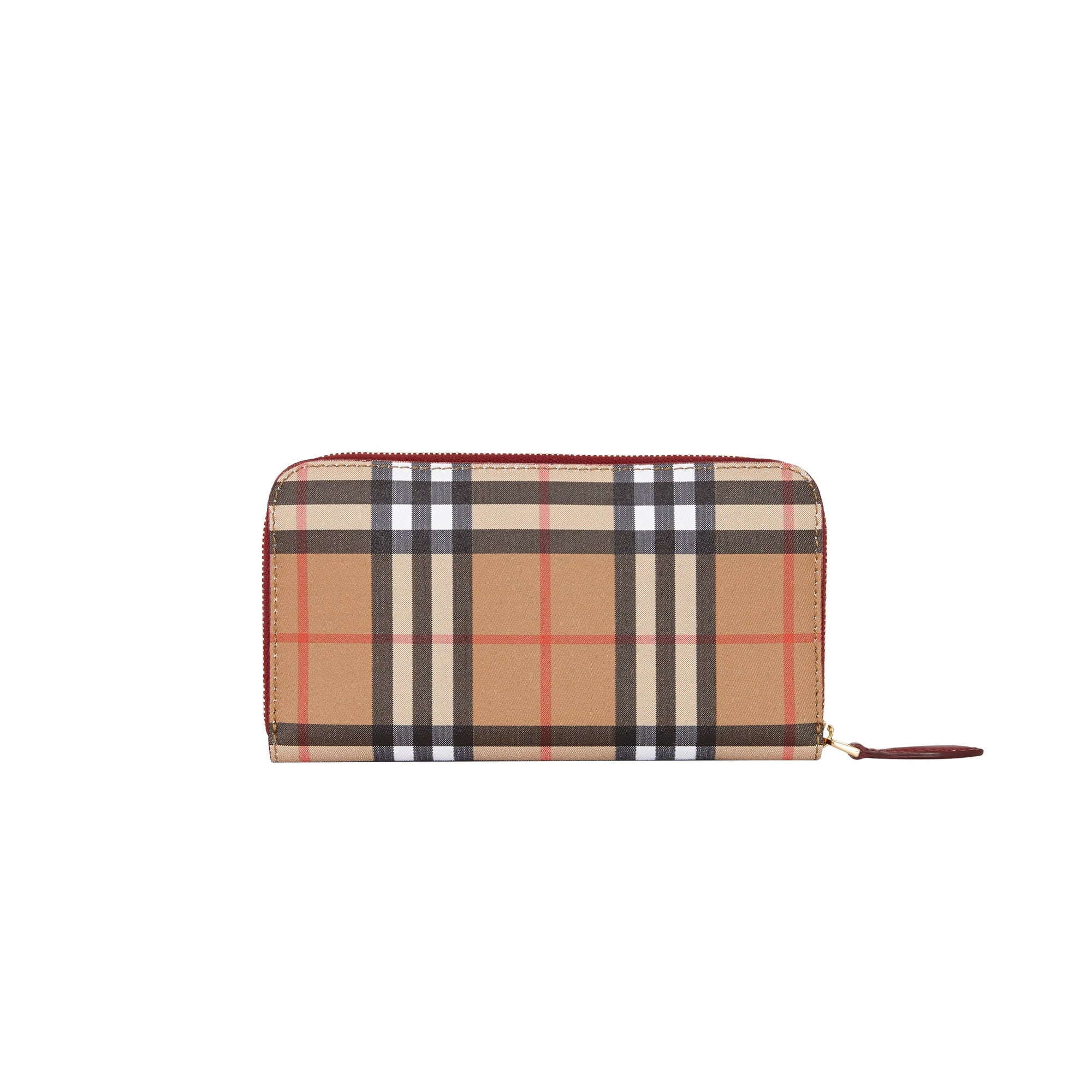 Portefeuille zippé en cuir et à motif Vintage check - Crimson