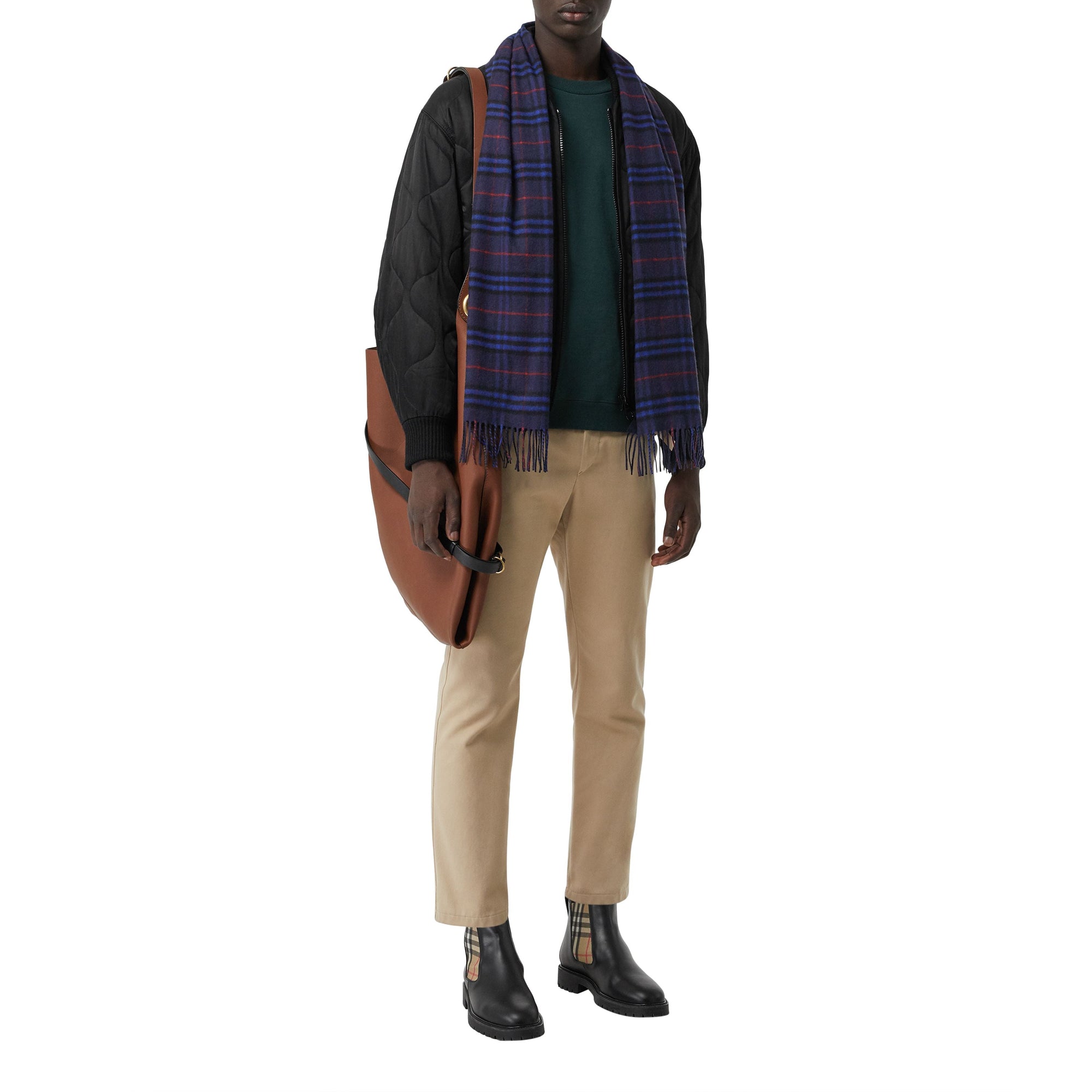 Écharpe classique en cachemire à motif Vintage check - Bright Navy