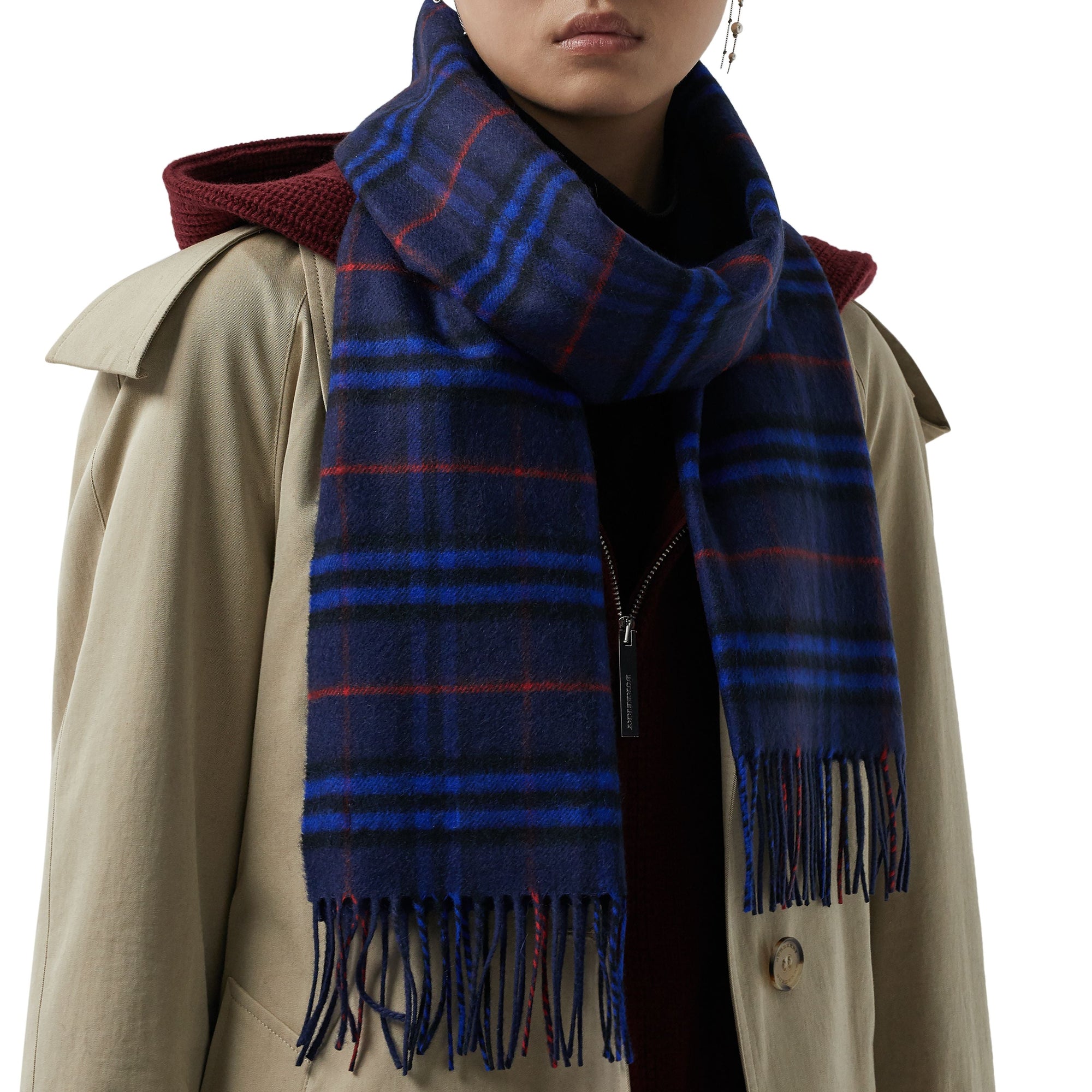 Écharpe classique en cachemire à motif Vintage check - Bright Navy