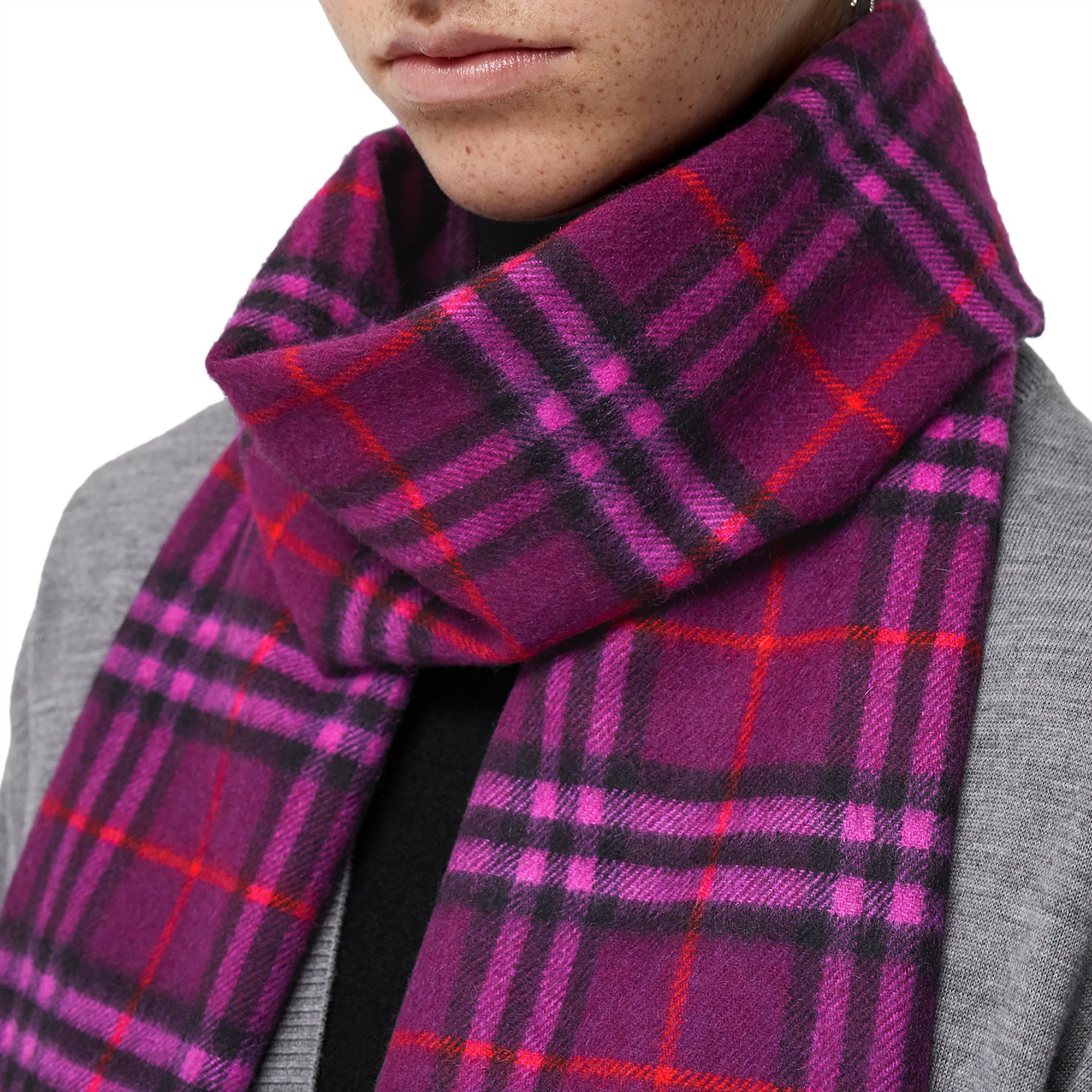 Écharpe classique en cachemire à motif Vintage check - Dark Violet