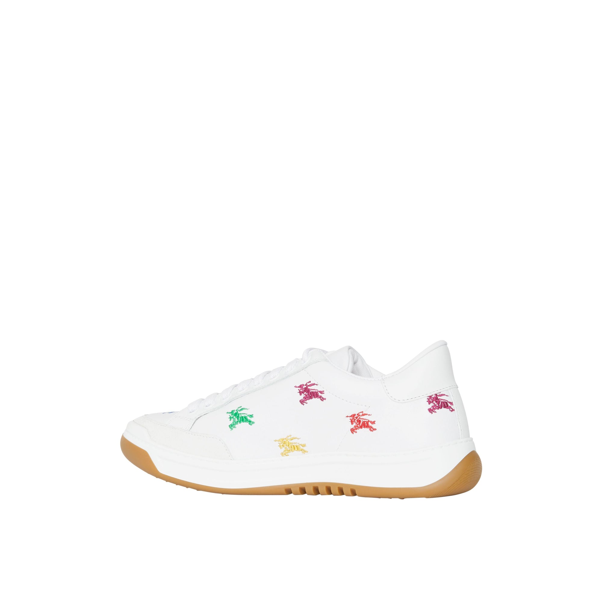 Sneakers en cuir avec emblème du Cavalier brodé - Optic White & Multicolour