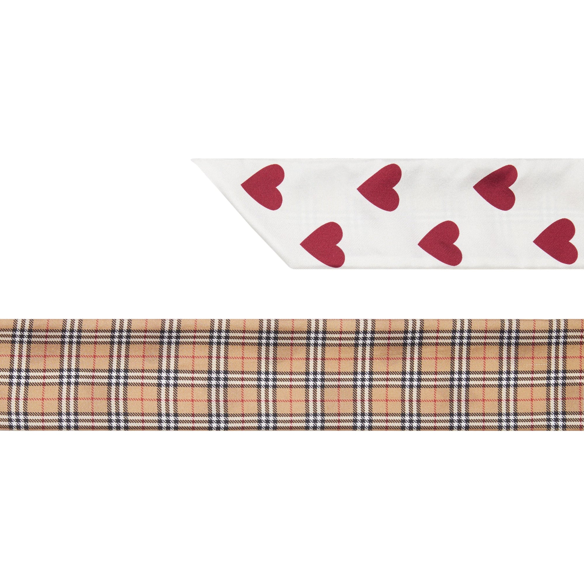Écharpe ultrafine en soie à micro-motif check et imprimé à cœurs - Multicolour