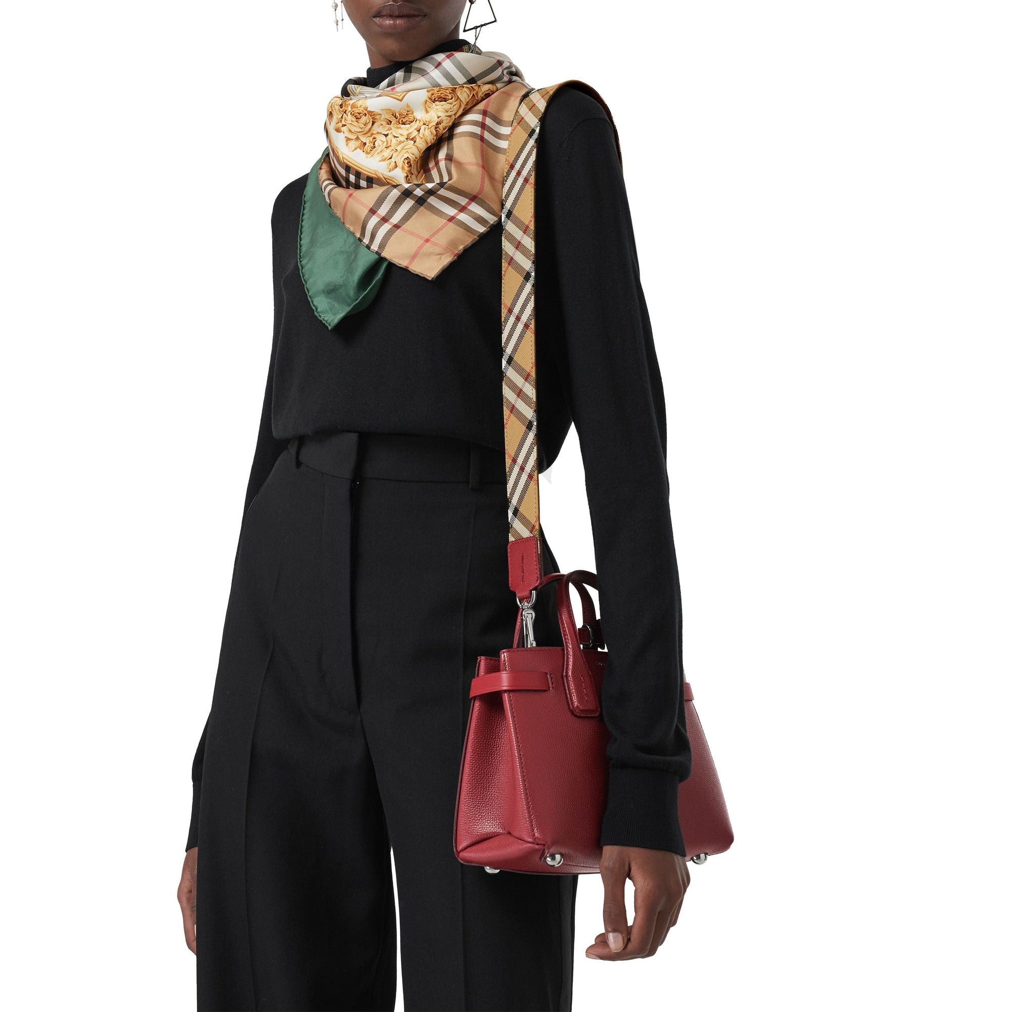 Sac The Baby Banner en cuir et Vintage check - Crimson