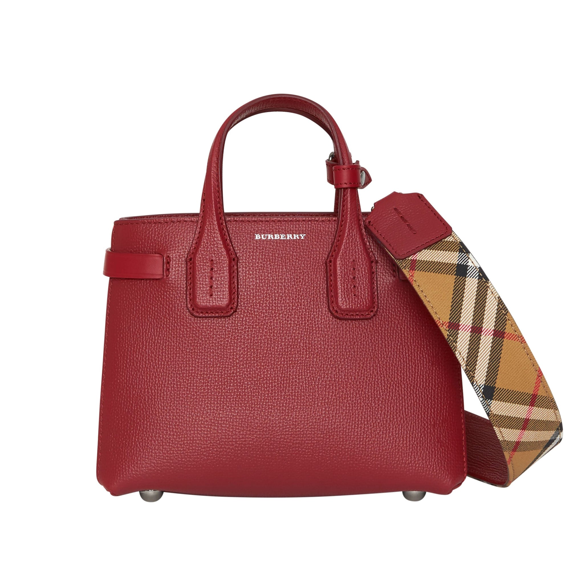 Sac The Baby Banner en cuir et Vintage check - Crimson