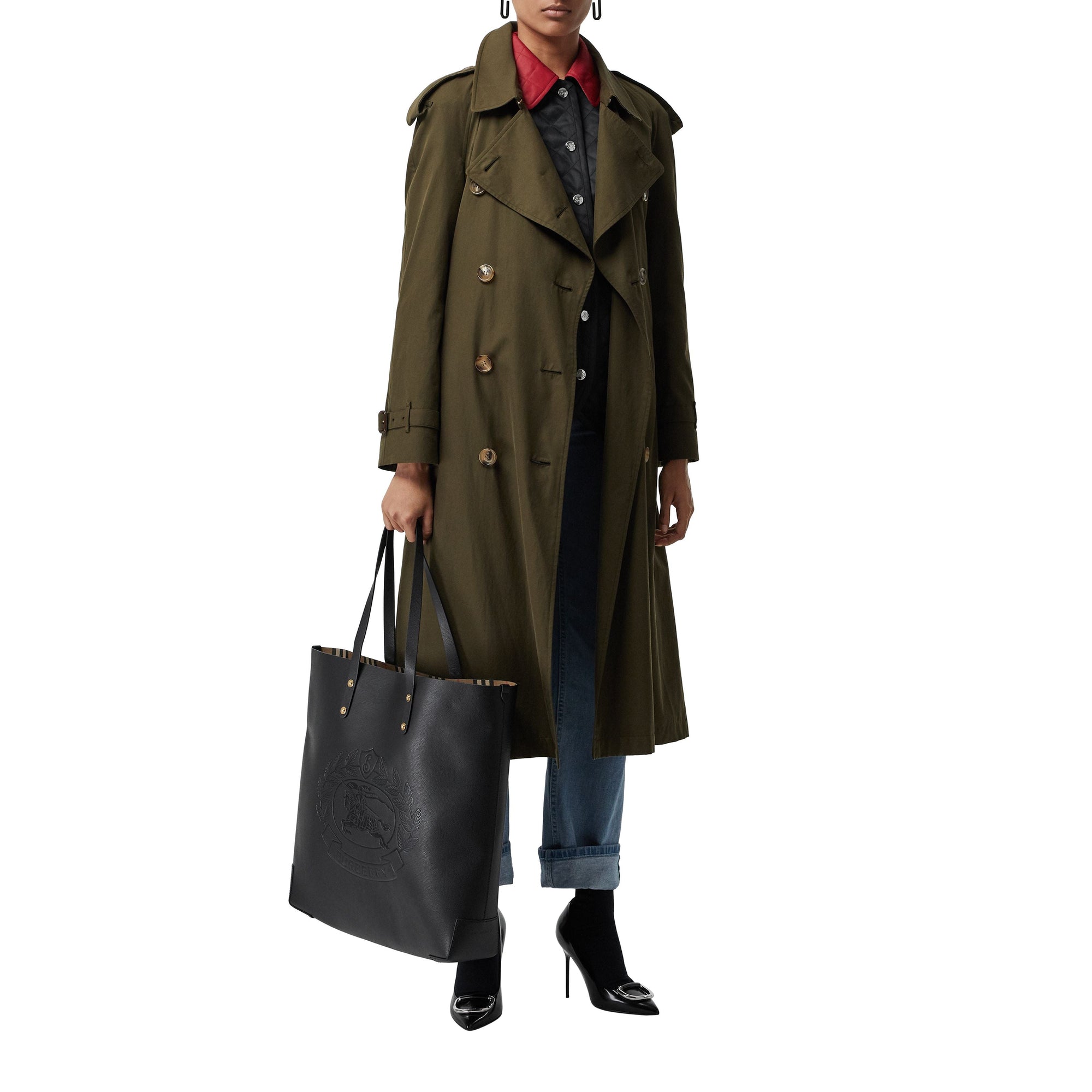 Grand sac cabas en cuir avec écusson - Black