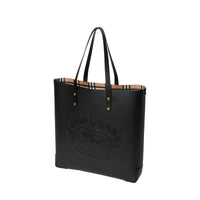 Grand sac cabas en cuir avec écusson - Black