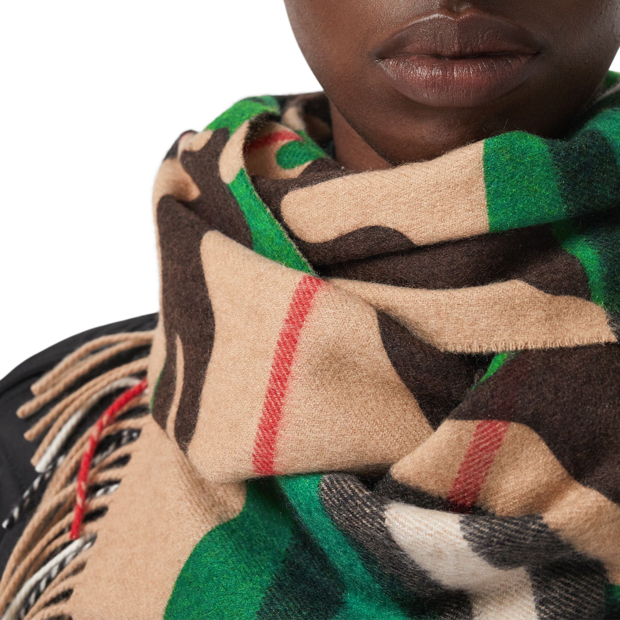 Écharpe en cachemire à motif check et camouflage classique - Khaki