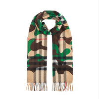 Écharpe en cachemire à motif check et camouflage classique - Khaki