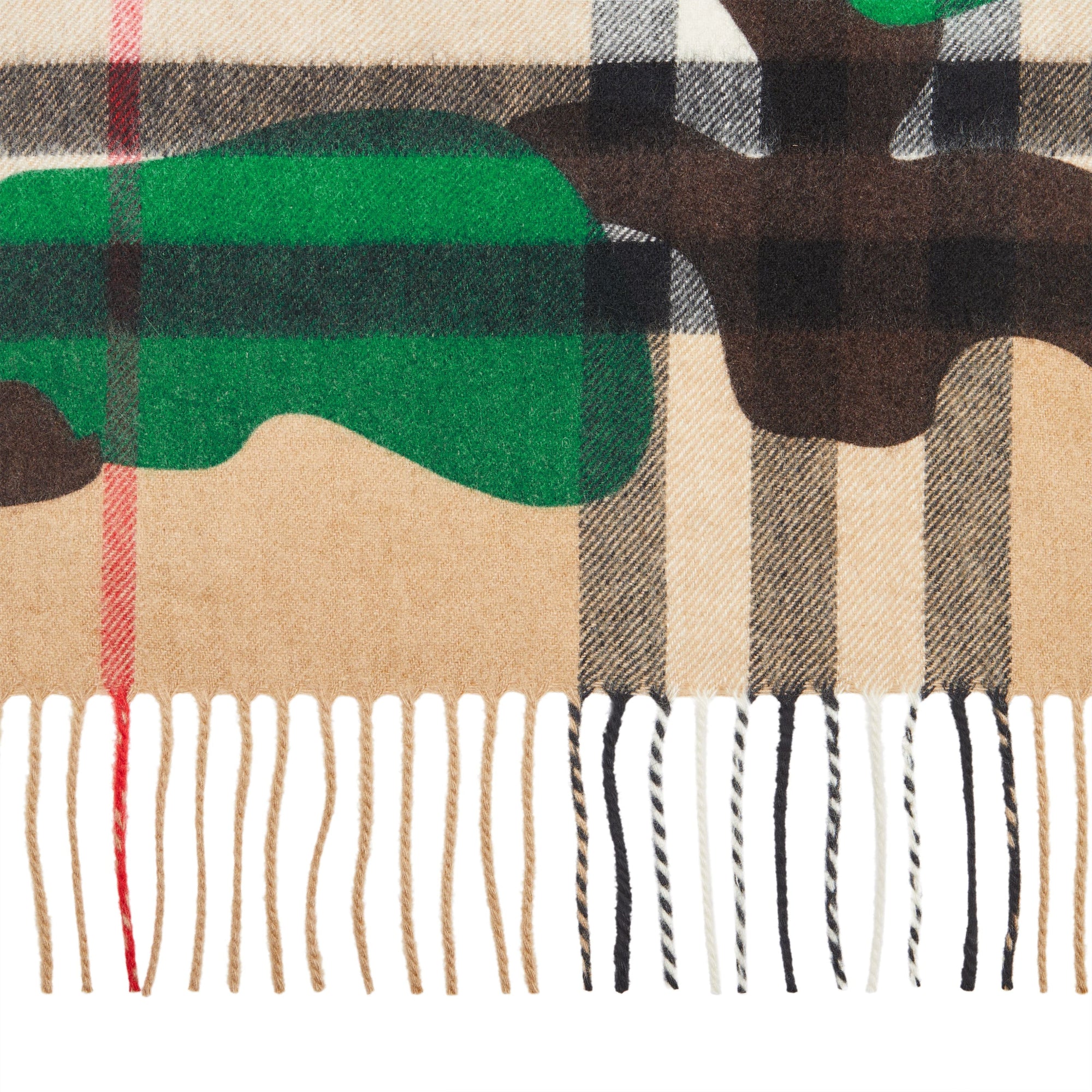Écharpe en cachemire à motif check et camouflage classique - Khaki
