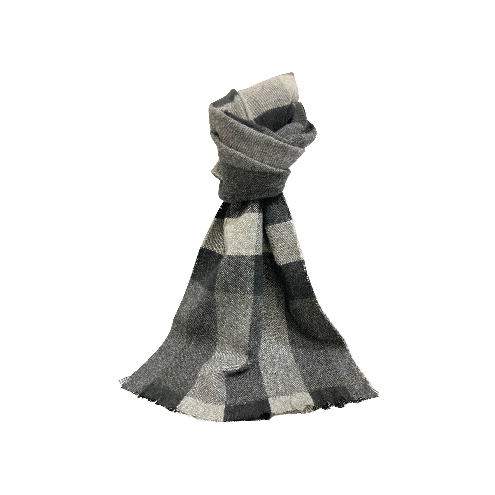 Écharpe à carreaux éclatés géants à franges x lash en cachemire - Mid Grey Melange