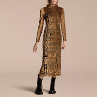 Robe moulante en velours extensible à motif dévoré - Light Brown