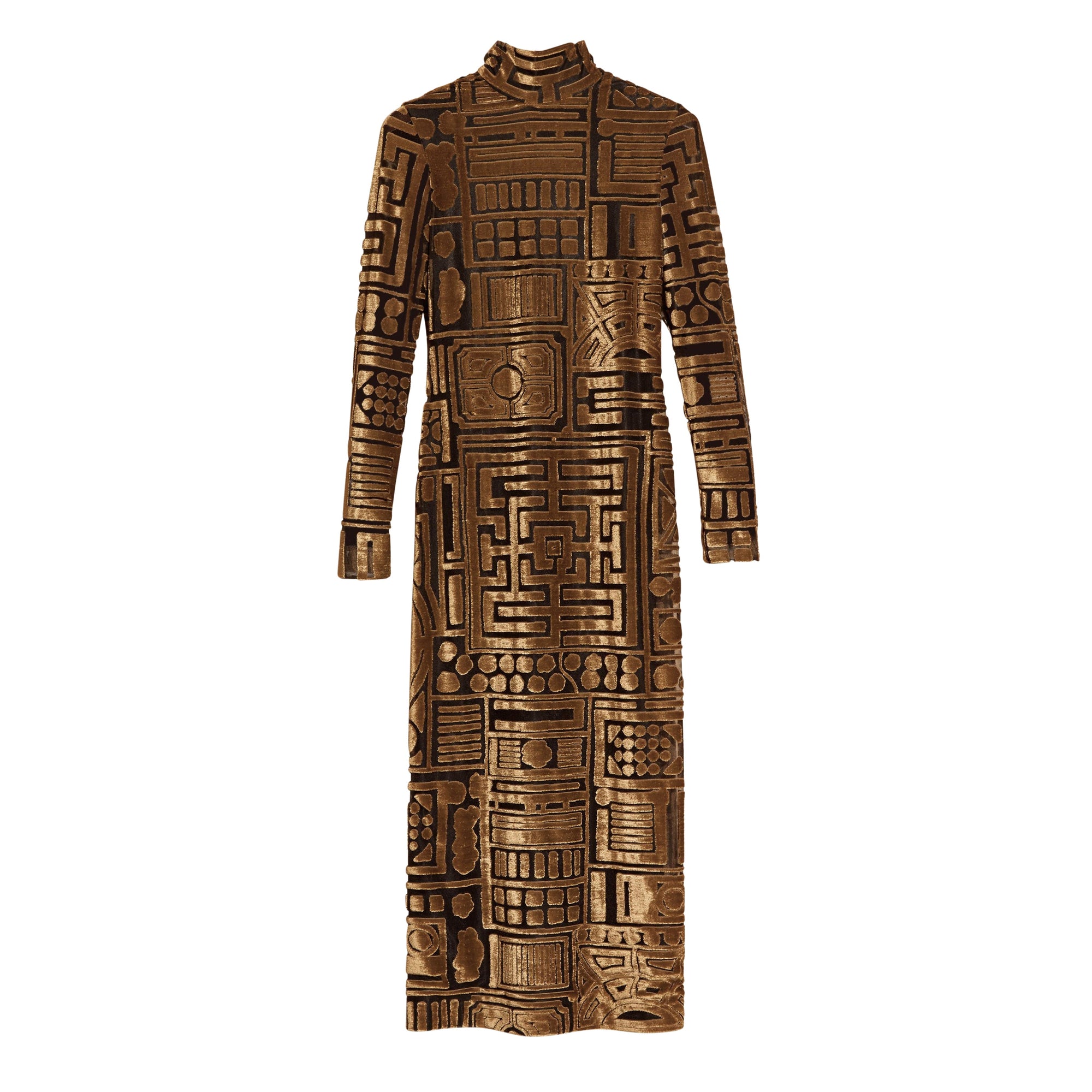 Robe moulante en velours extensible à motif dévoré - Light Brown