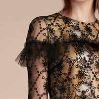 Robe brodée en tulle avec doublure en soie à imprimé - Black