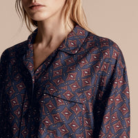Chemise imprimé géométrique style pyjama en soie - Navy