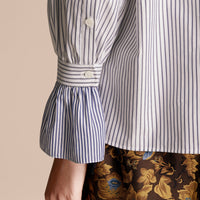 Chemise en coton à rayures fines avec volants - Navy