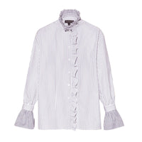 Chemise en coton à rayures fines avec volants - Navy