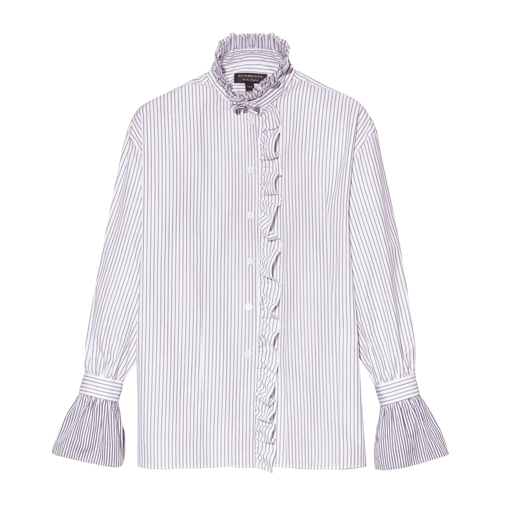 Chemise en coton à rayures fines avec volants - Navy
