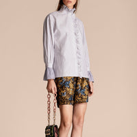Chemise en coton à rayures fines avec volants - Navy