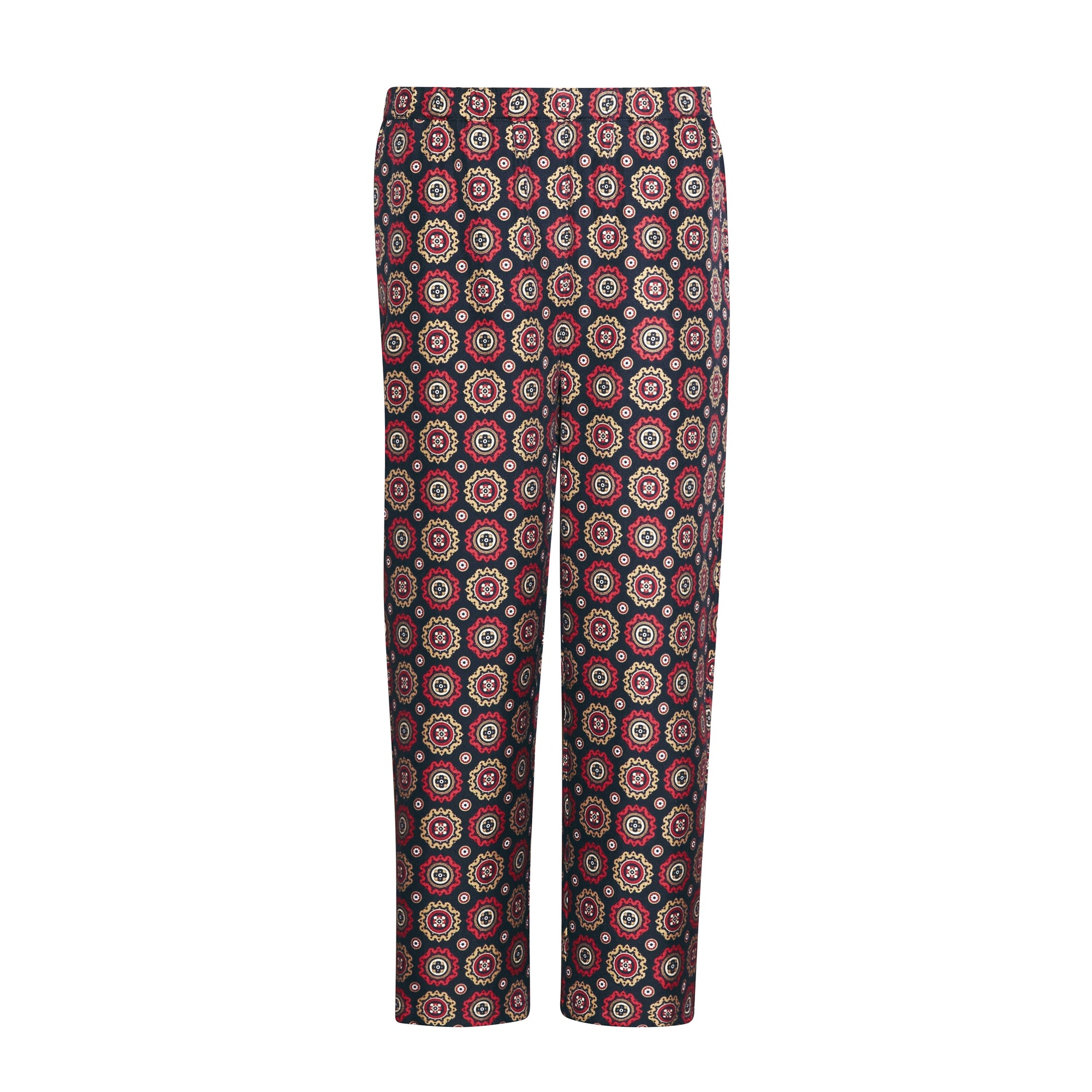 Pantalon 7/8 en sergé de soie avec imprimé pyjama - Navy