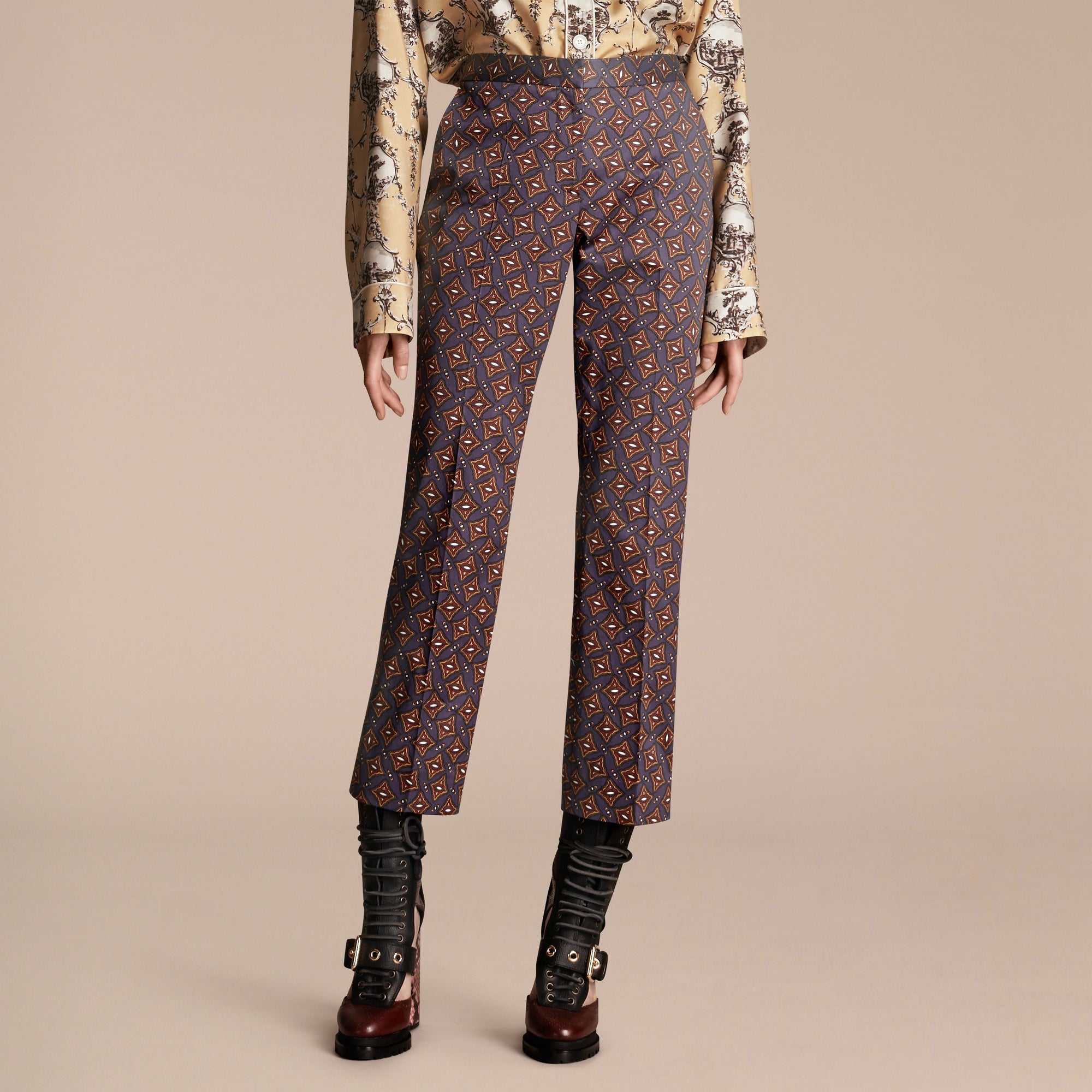 Pantalon 7/8 en coton avec imprimé mosaïque géométrique parsemé - Navy