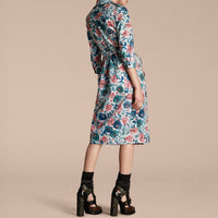 Robe trench en soie et coton avec imprimé aquarelle rose - Teal Blue