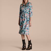 Robe trench en soie et coton avec imprimé aquarelle rose - Teal Blue
