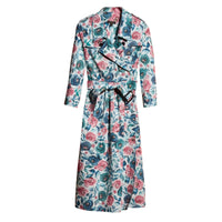 Robe trench en soie et coton avec imprimé aquarelle rose - Teal Blue