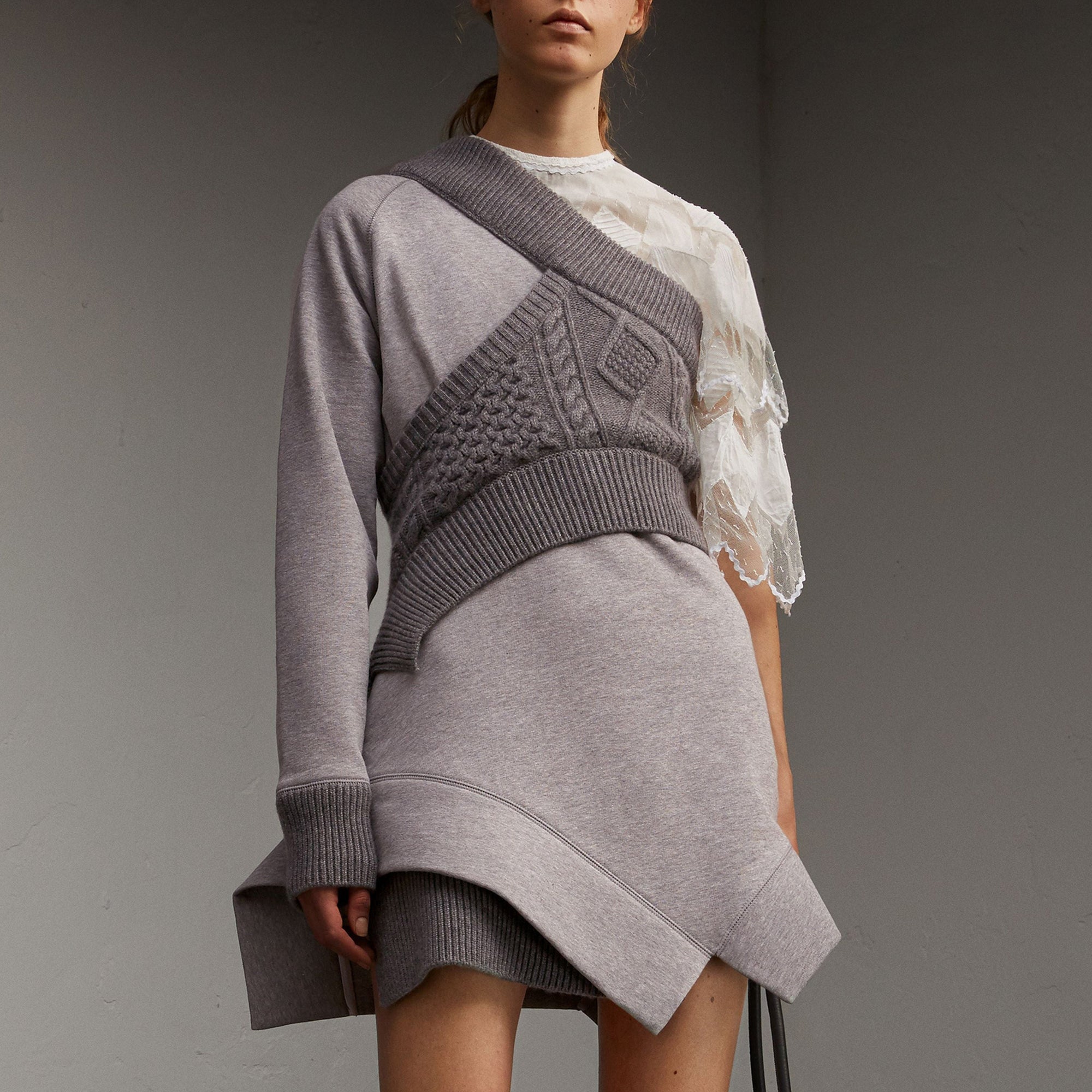 Robe sweat-shirt avec panneaux en maille torsadée - Grey Melange