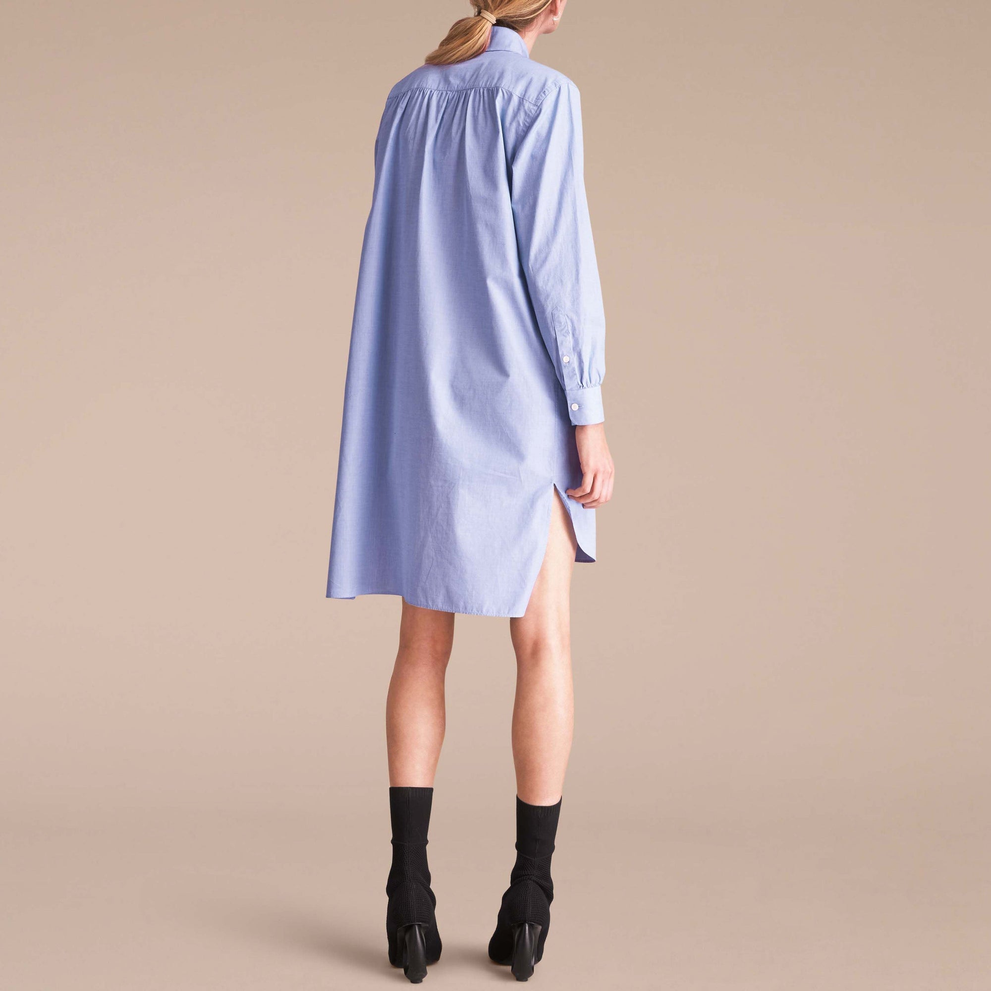 Robe chemise tunique en chambray de coton - Light Blue