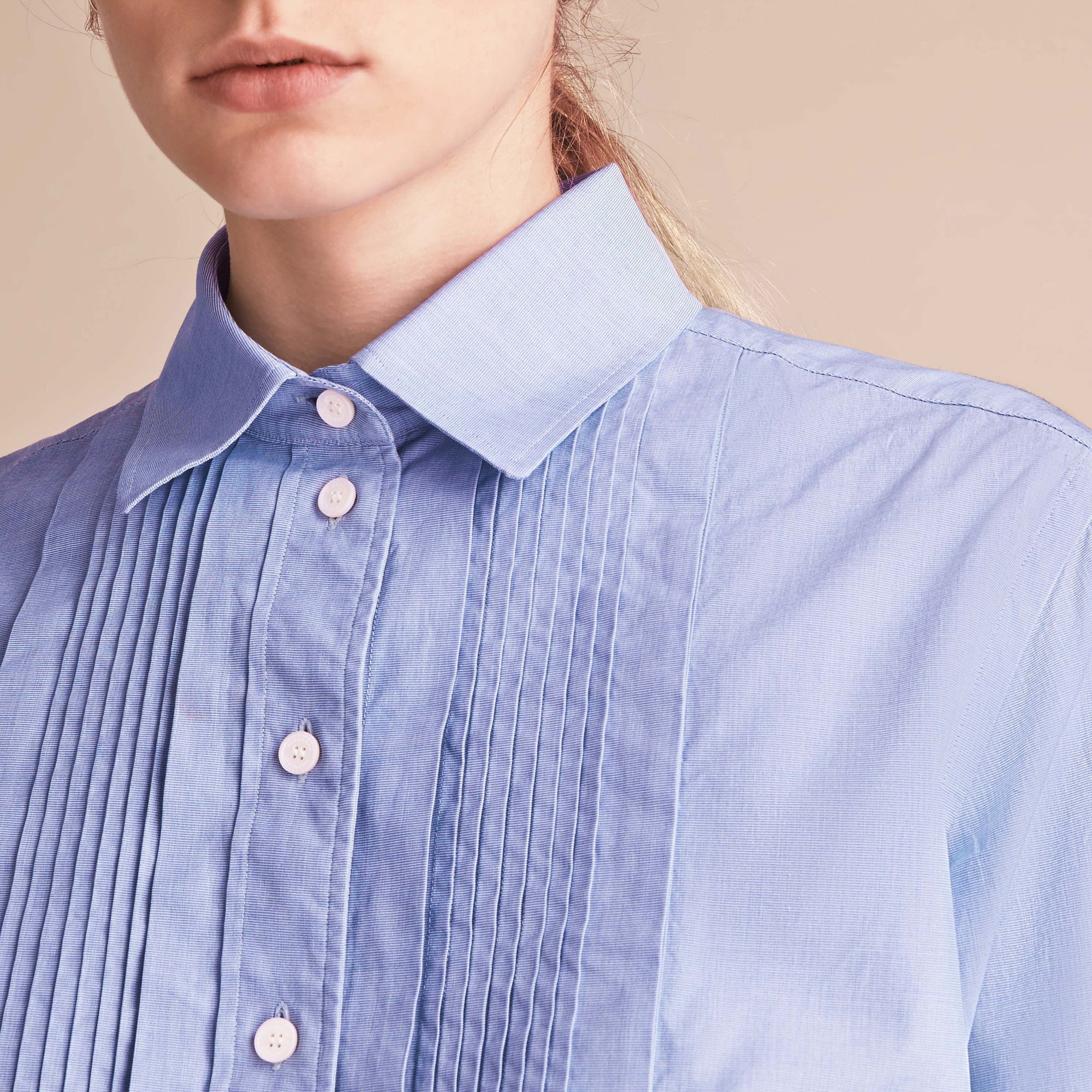 Robe chemise tunique en chambray de coton - Light Blue