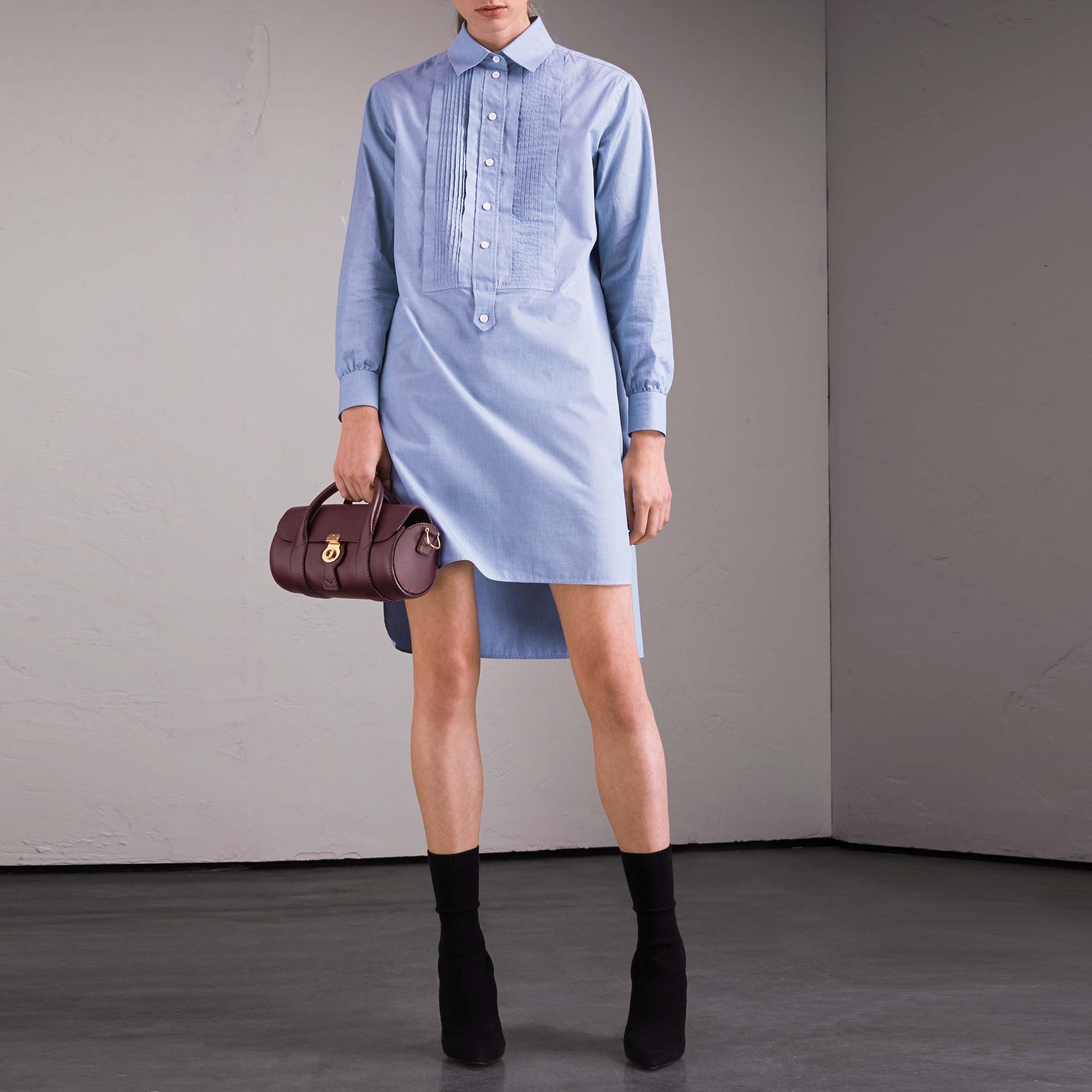 Robe chemise tunique en chambray de coton - Light Blue