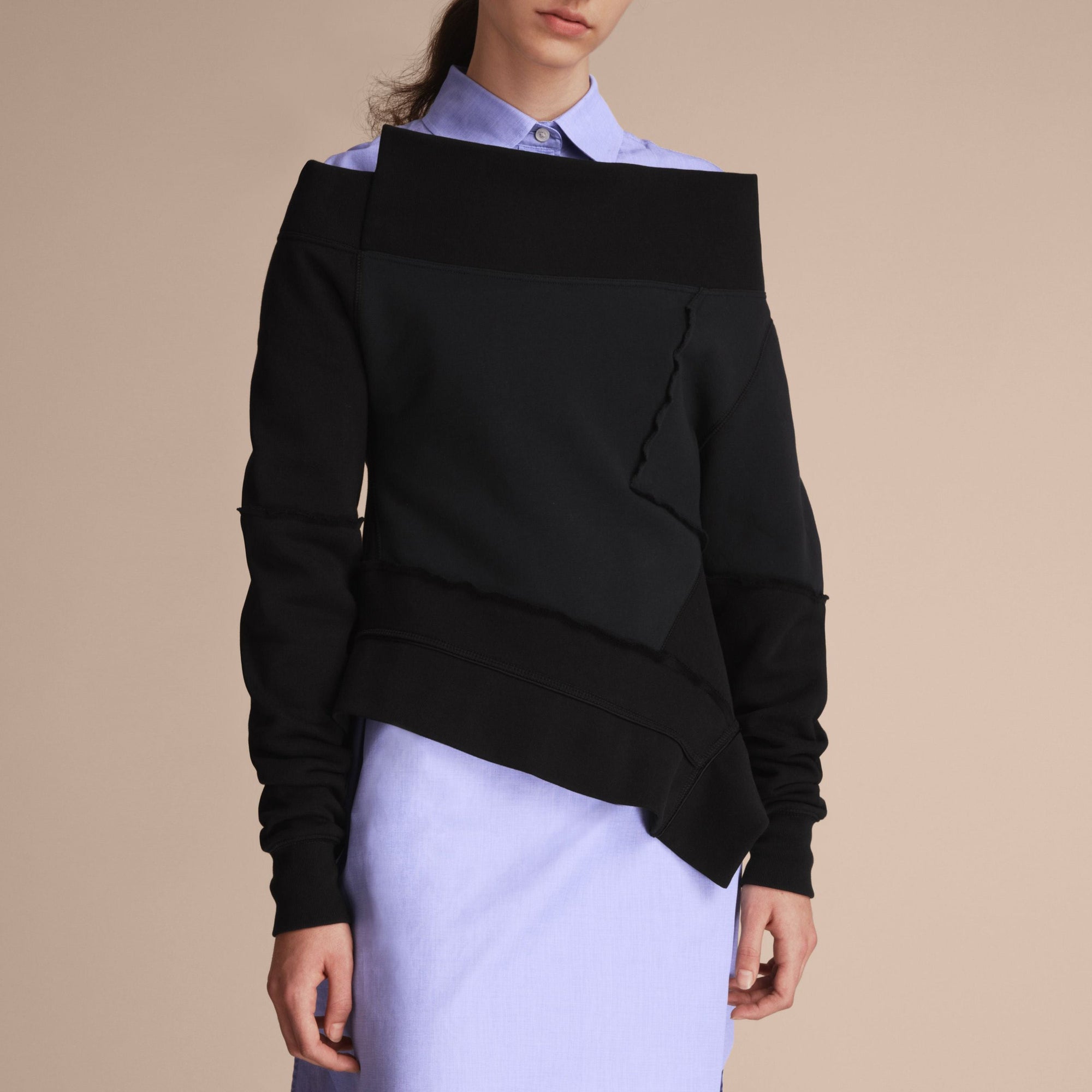 Sweat-shirt avec coutures visibles et manches sculpturales - Black