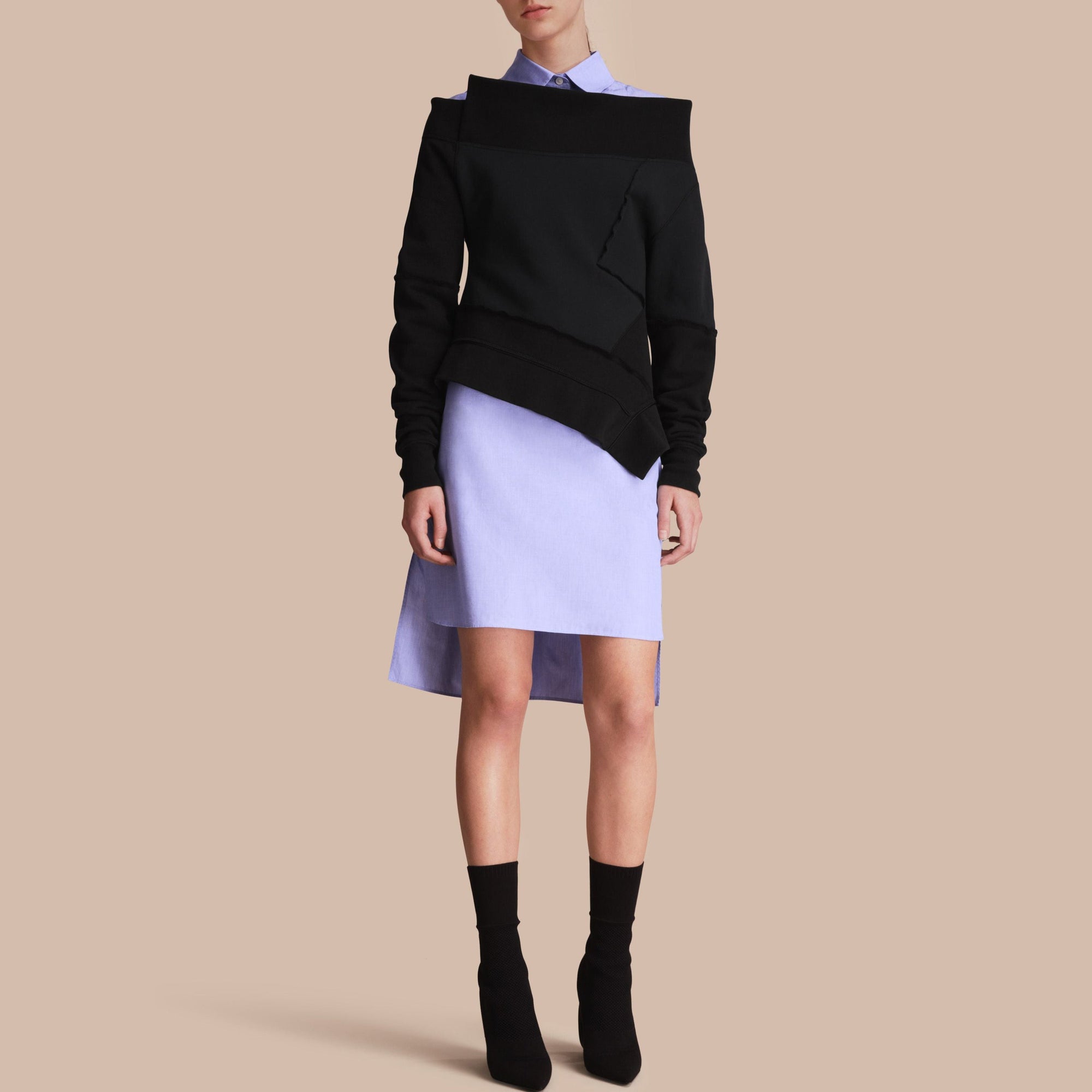 Sweat-shirt avec coutures visibles et manches sculpturales - Black